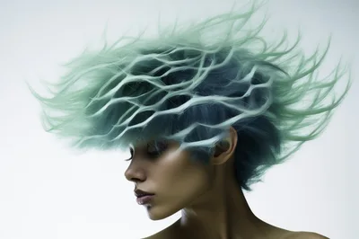 Portrait Of A Woman With Artistic Mint Green Hair