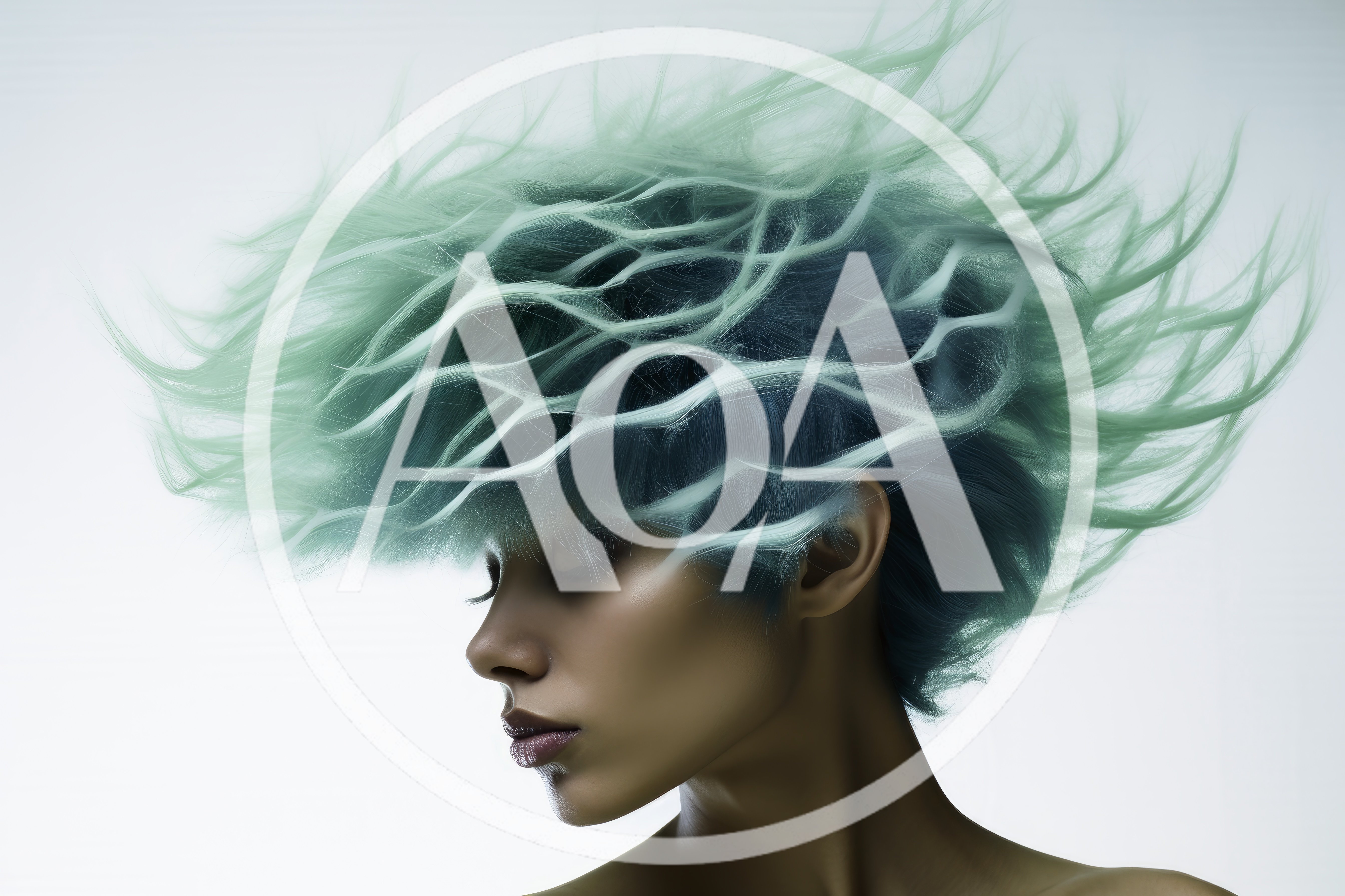 Portrait Of A Woman With Artistic Mint Green Hair