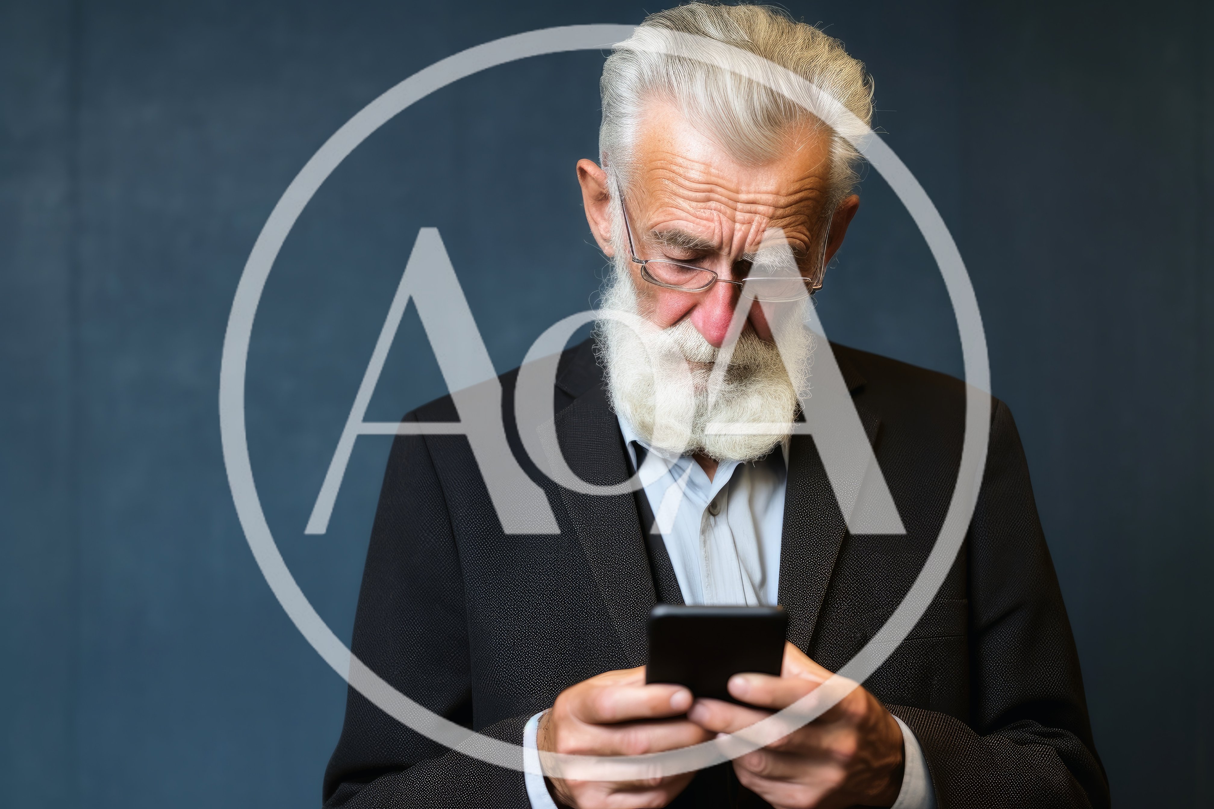 Elderly Businessman Using Smartphone Against Dark Background