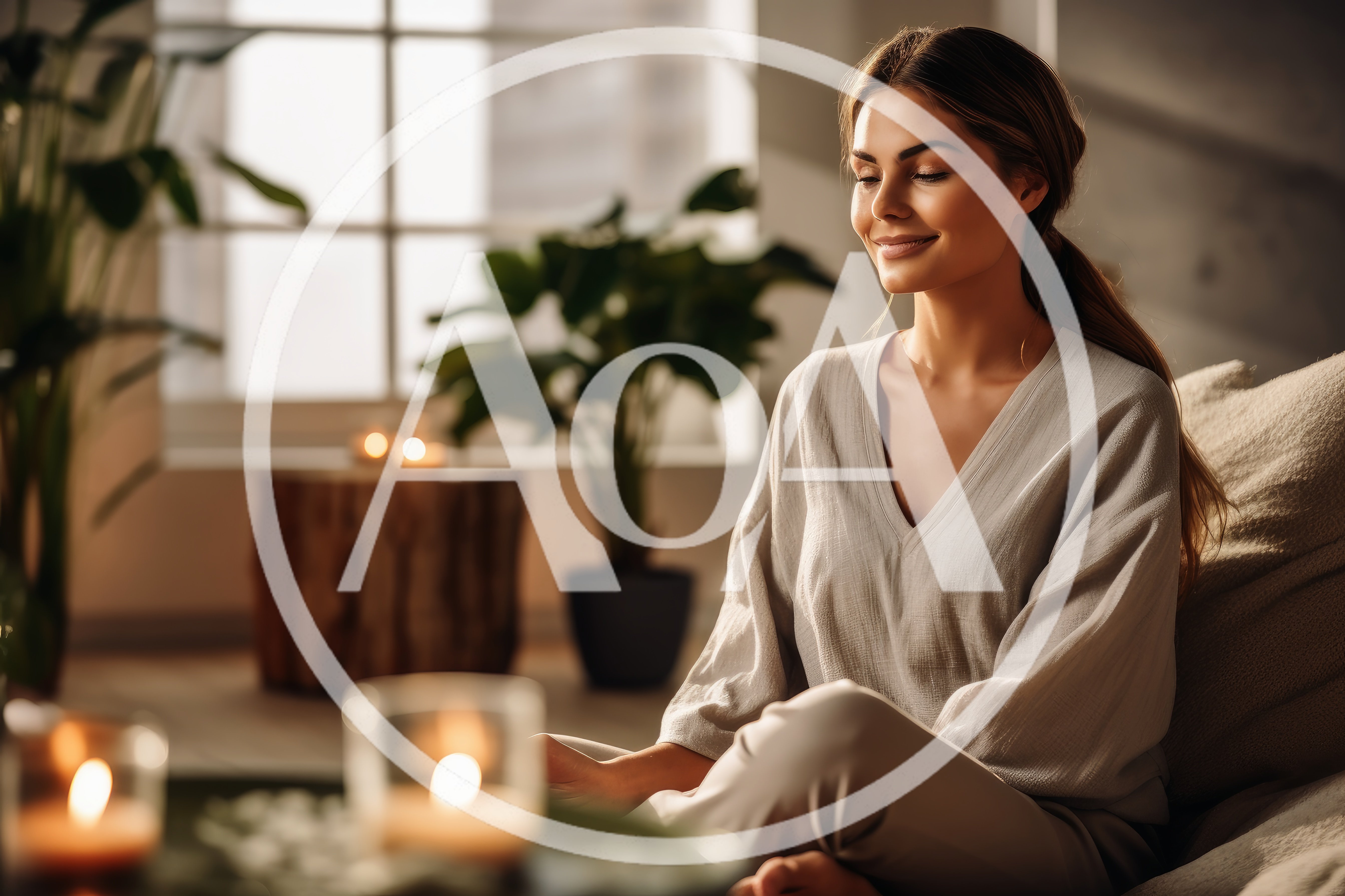 Woman Practicing Meditation In A Serene Living Room
