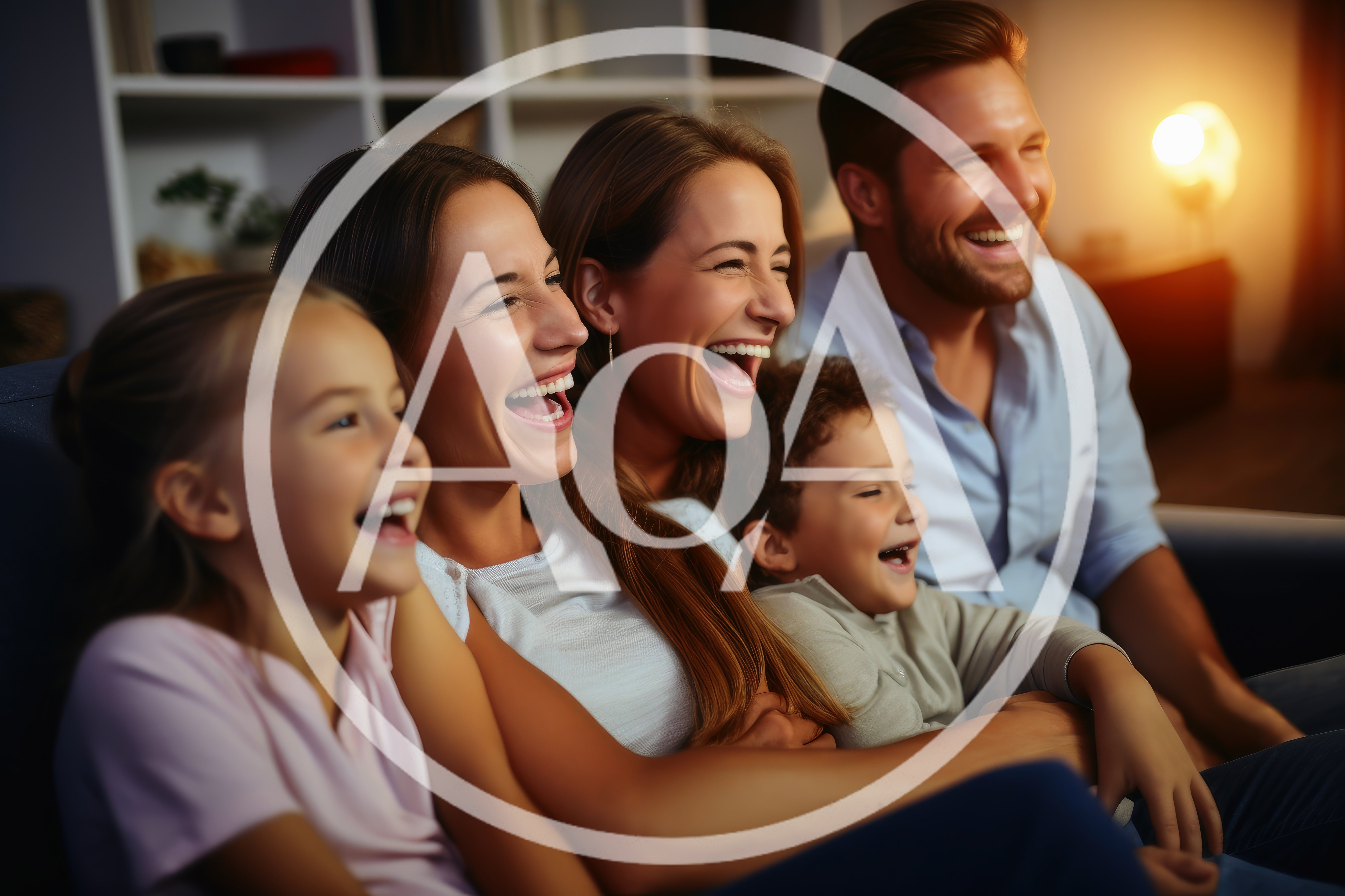 Happy Family Laughing Together While Watching Television