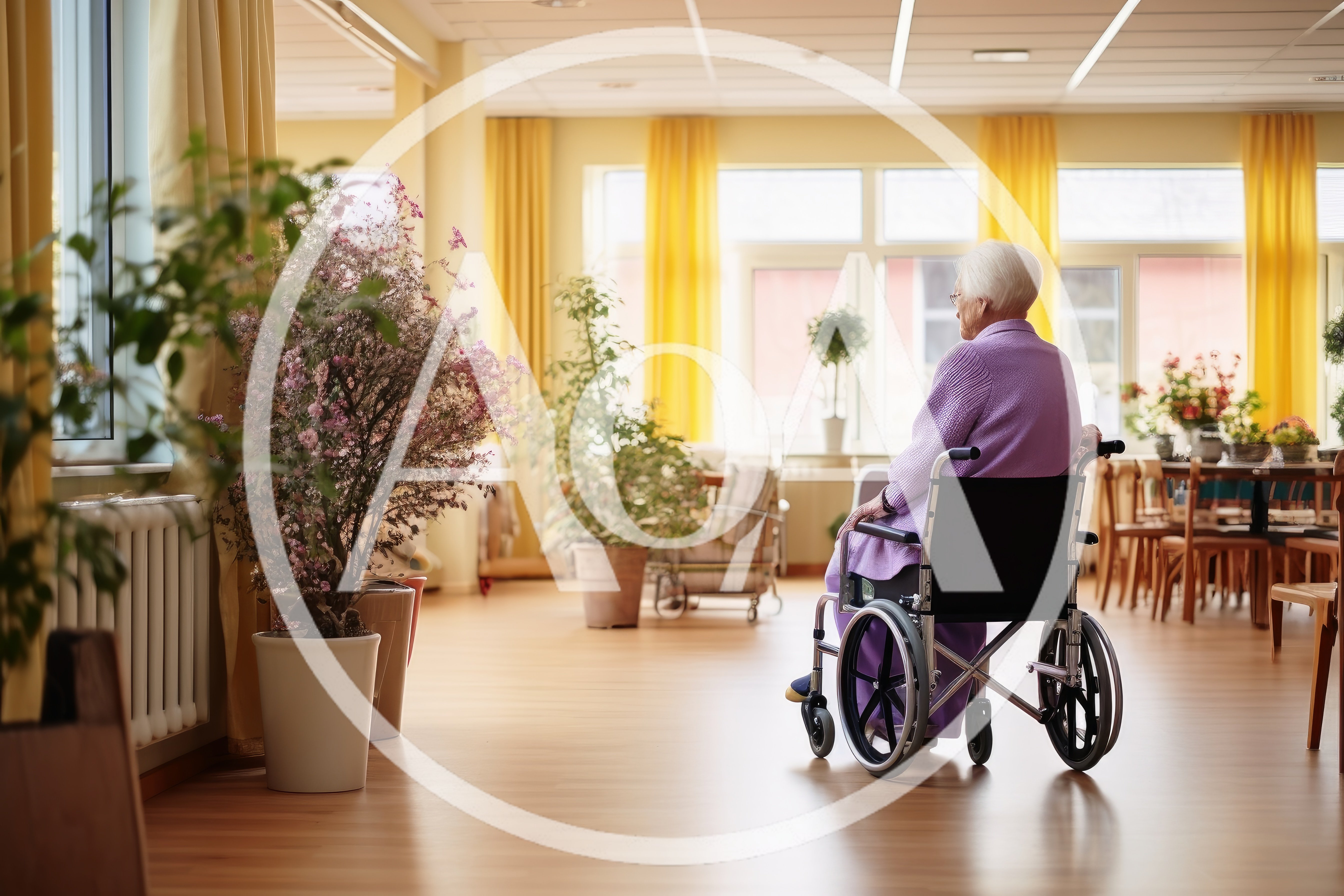 Elderly Woman Sitting In Wheelchair In Nursing Home