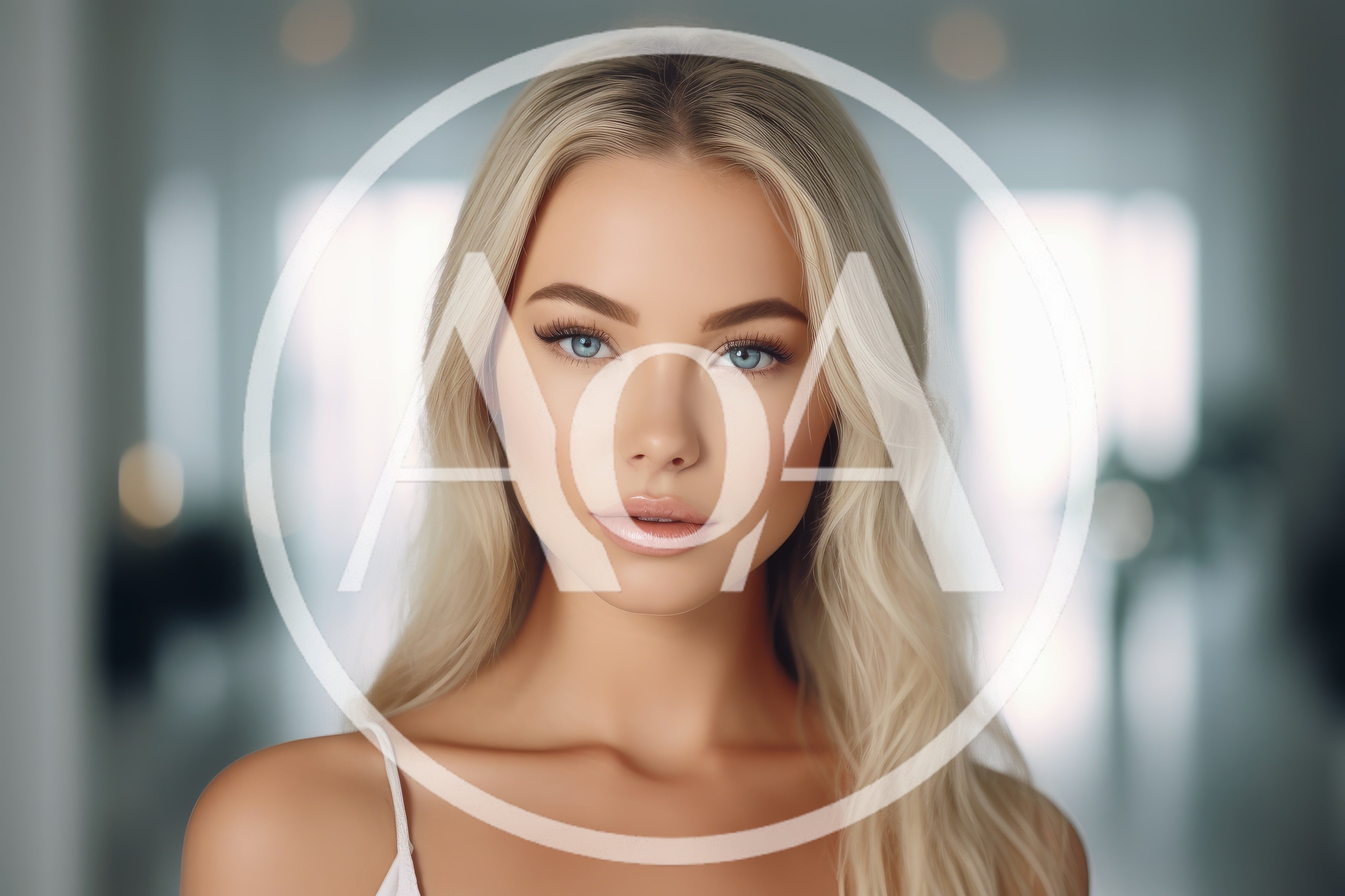 Portrait Of A Beautiful Blonde Woman With Blue Eyes