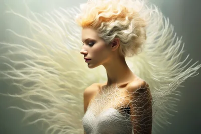 Ethereal Woman With Intricate Webbed Dress And Flowing Hair