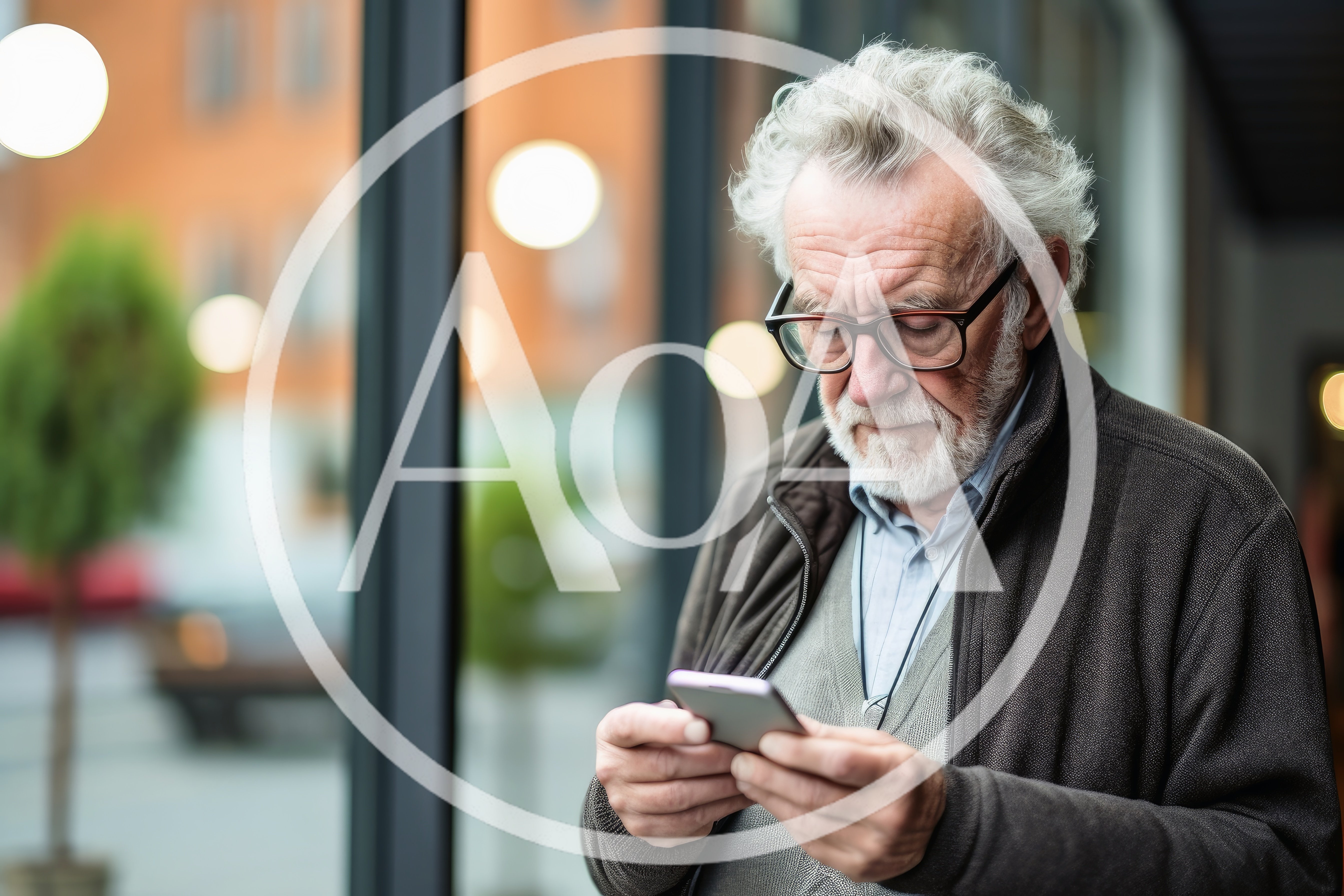 Senior Man Using Smartphone Near Window
