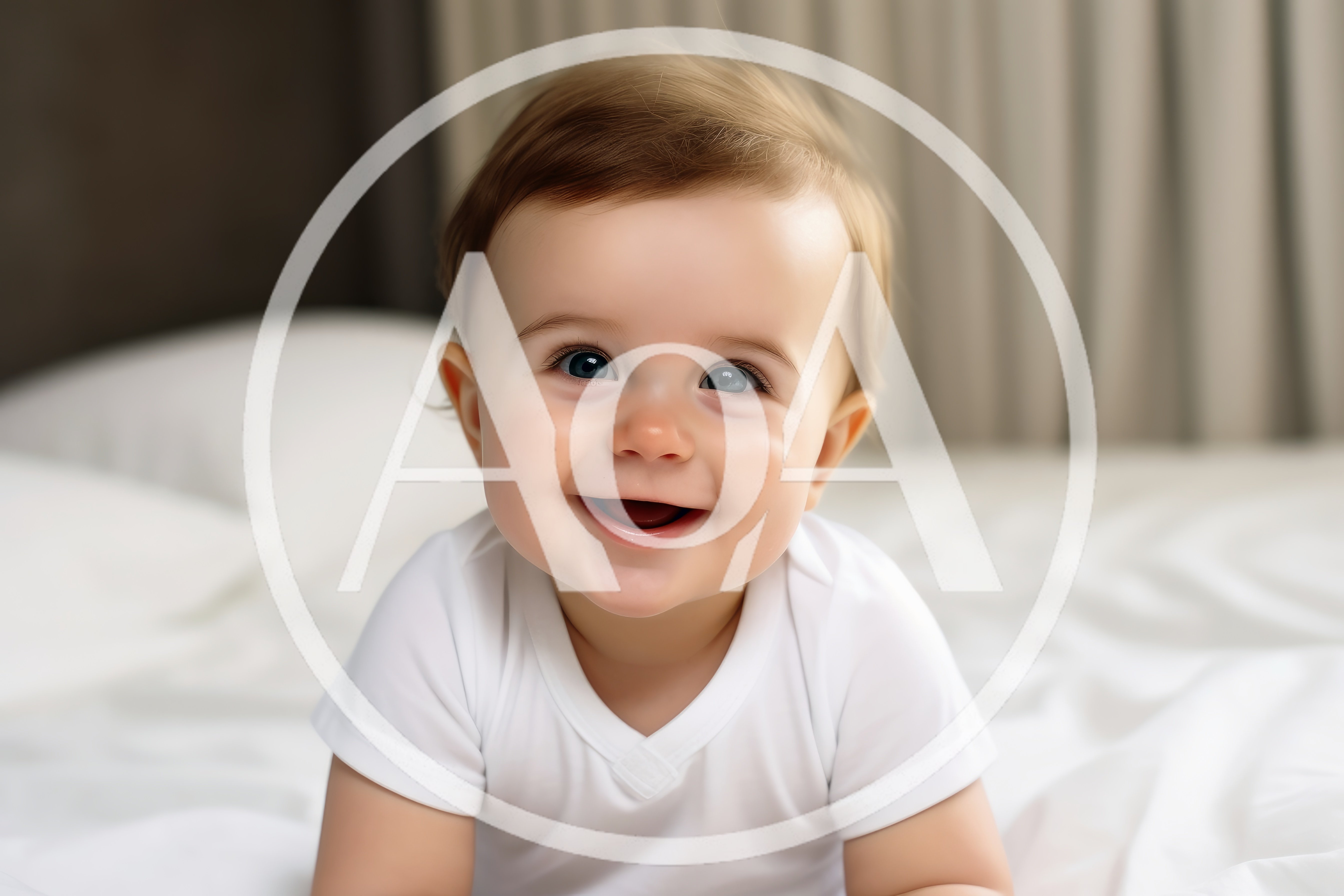 Happy Baby Smiling On A White Bed