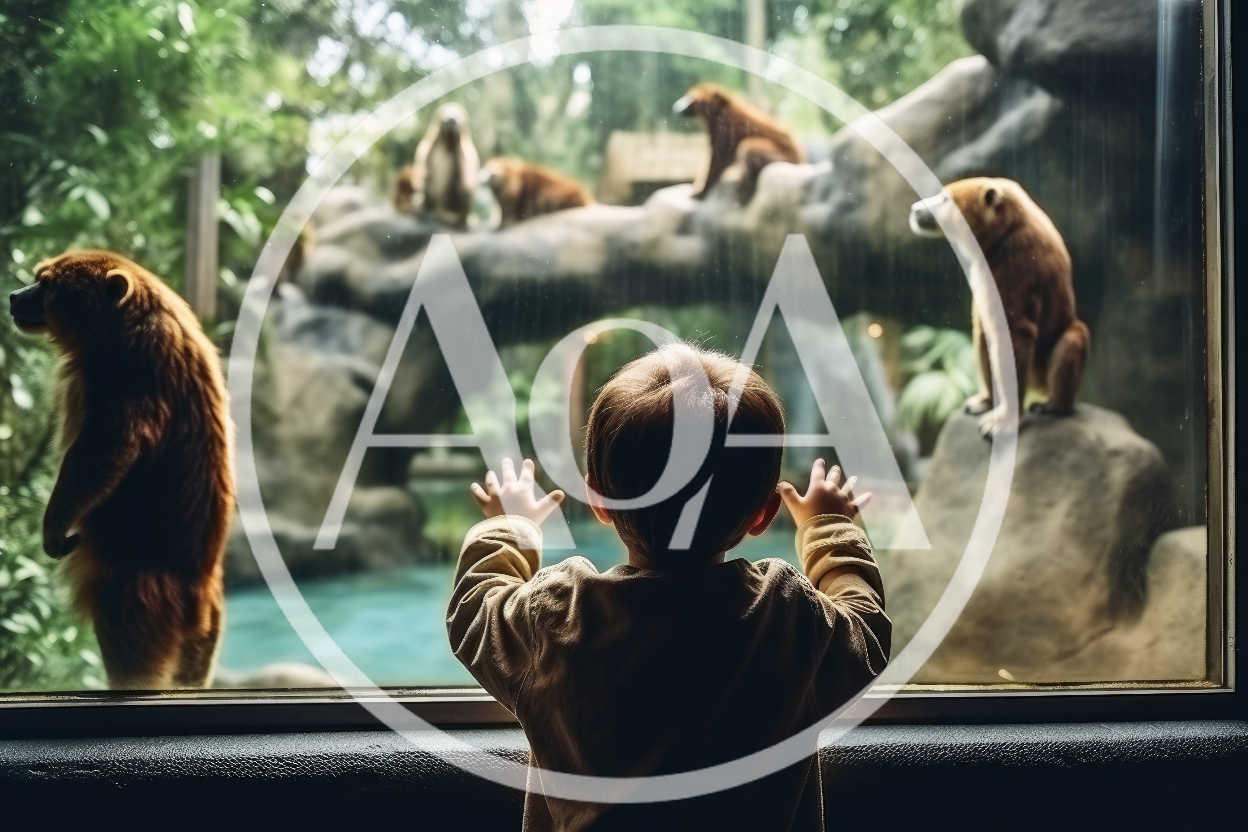 Toddler Watching Bears Through Zoo Enclosure Glass
