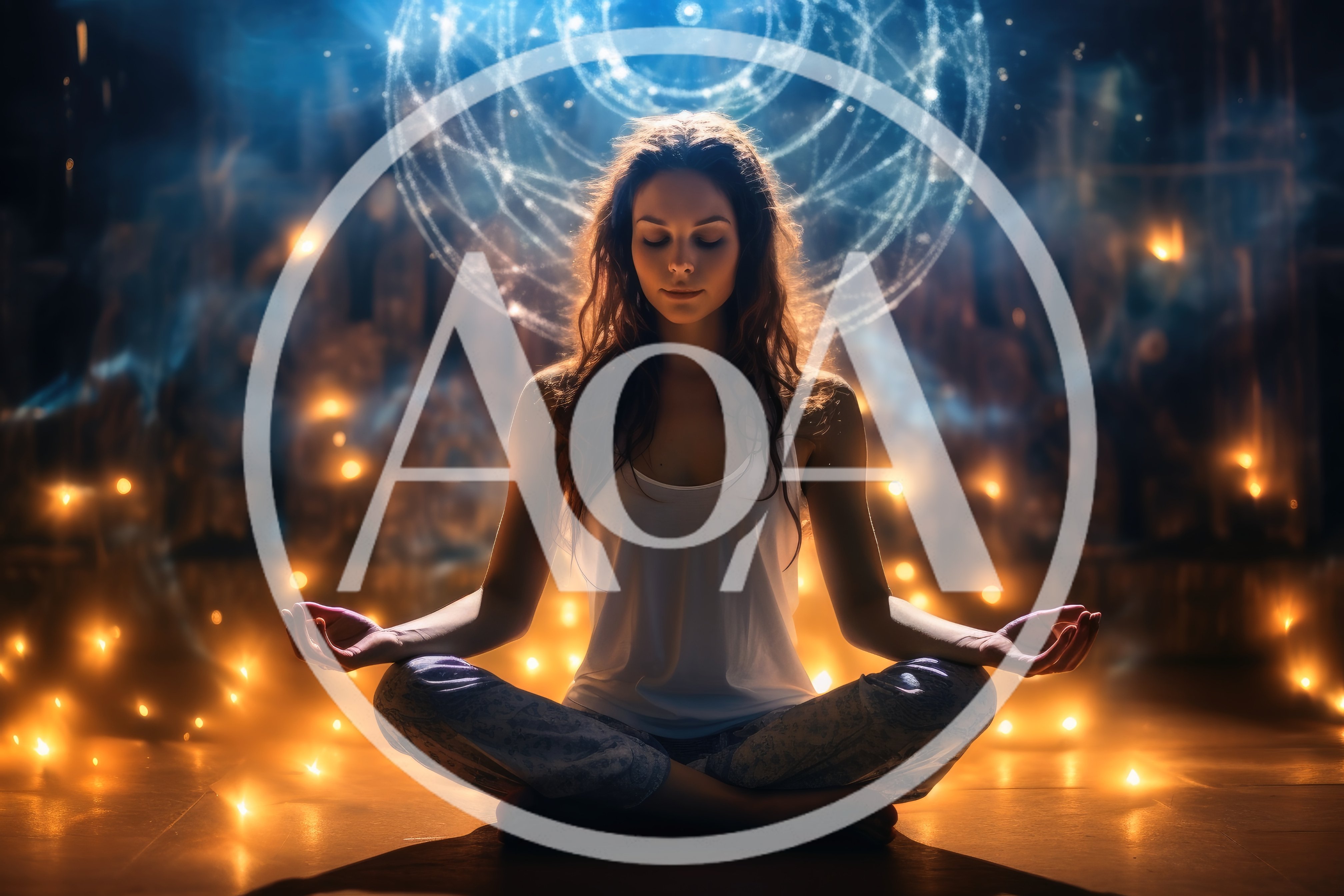 Woman Meditating In Lotus Position With Ethereal Light