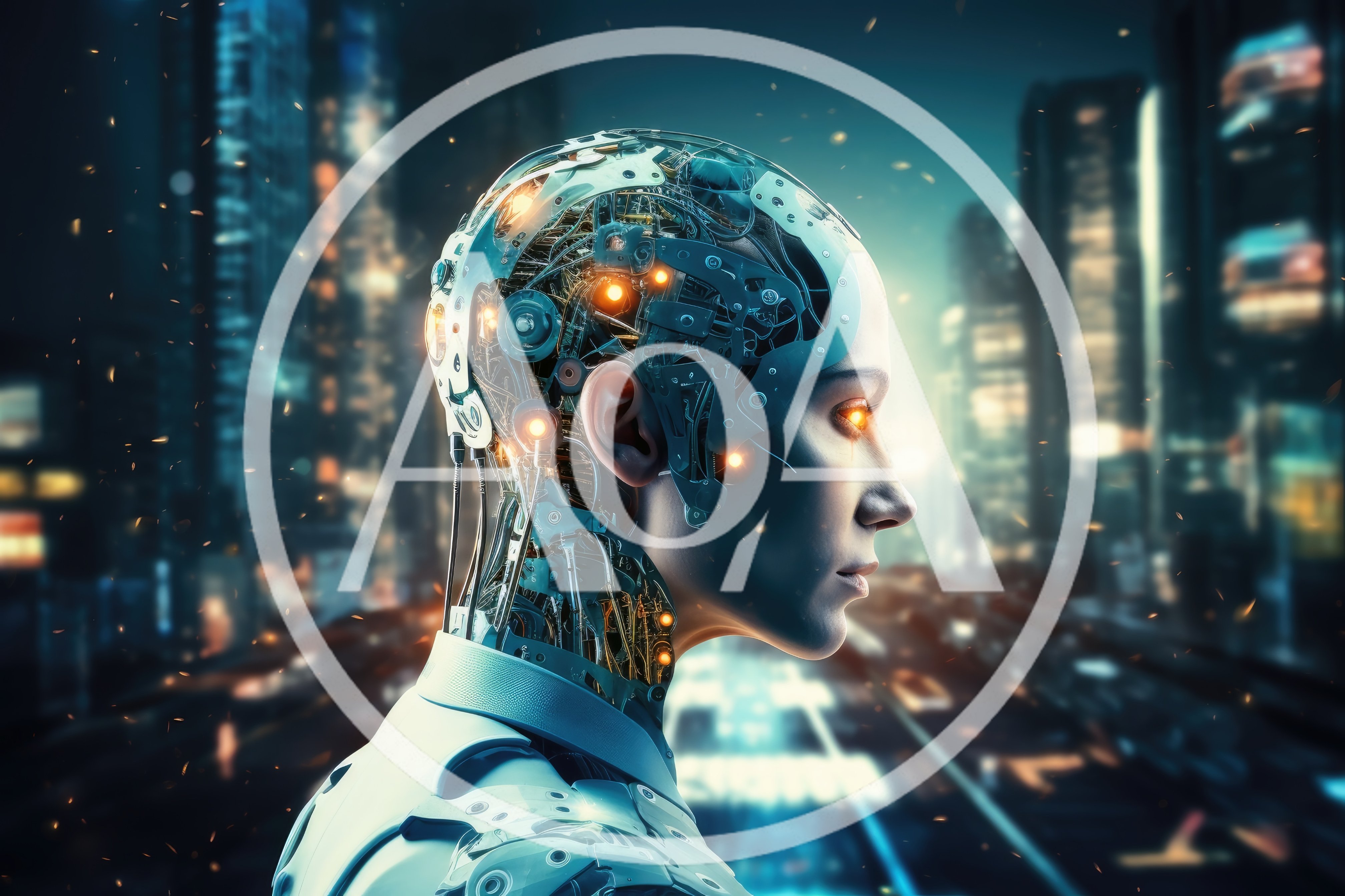 Cyborg Humanoid Head Profile In Futuristic Cityscape