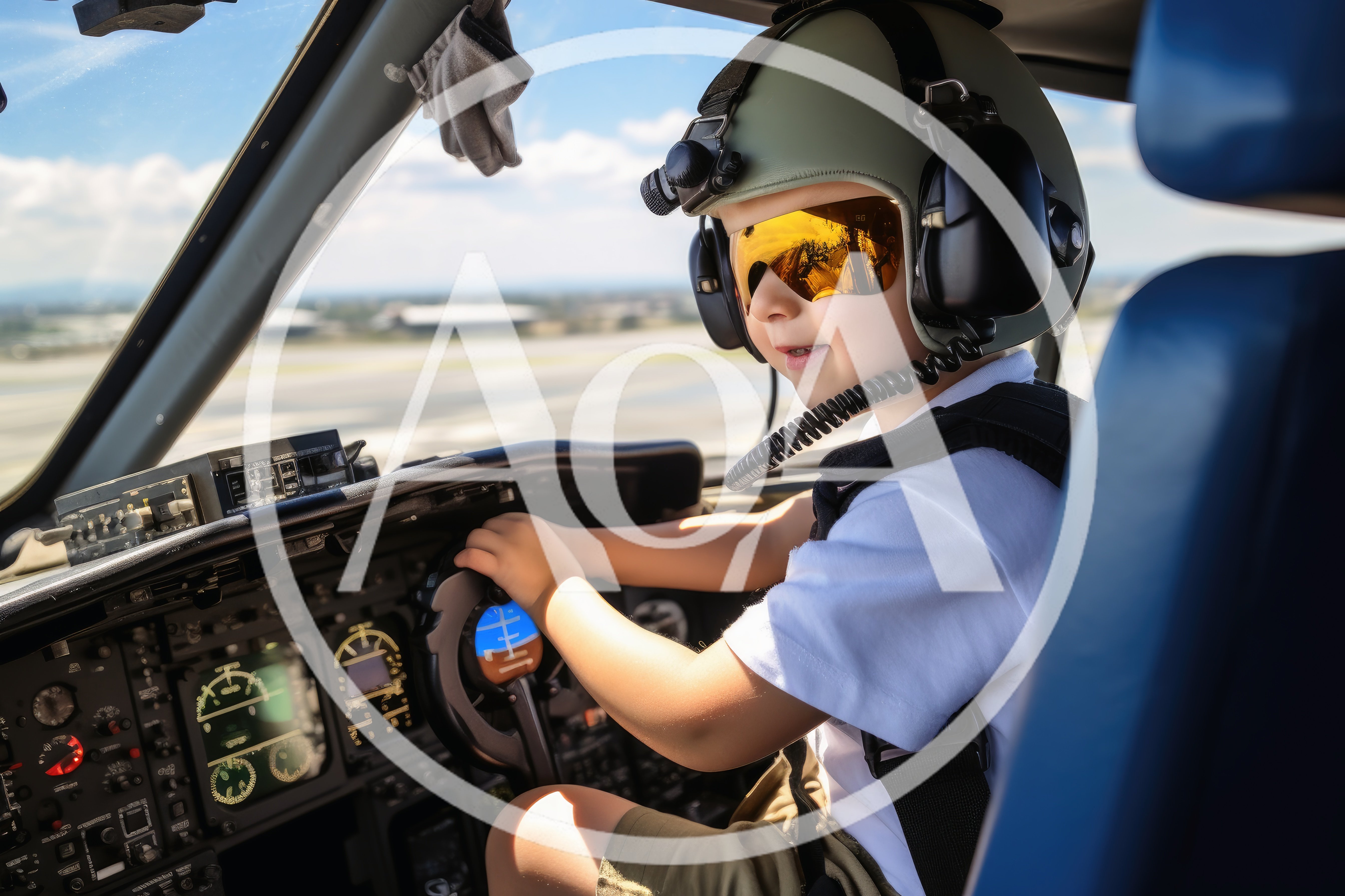 Young Child Pretending To Pilot An Airplane