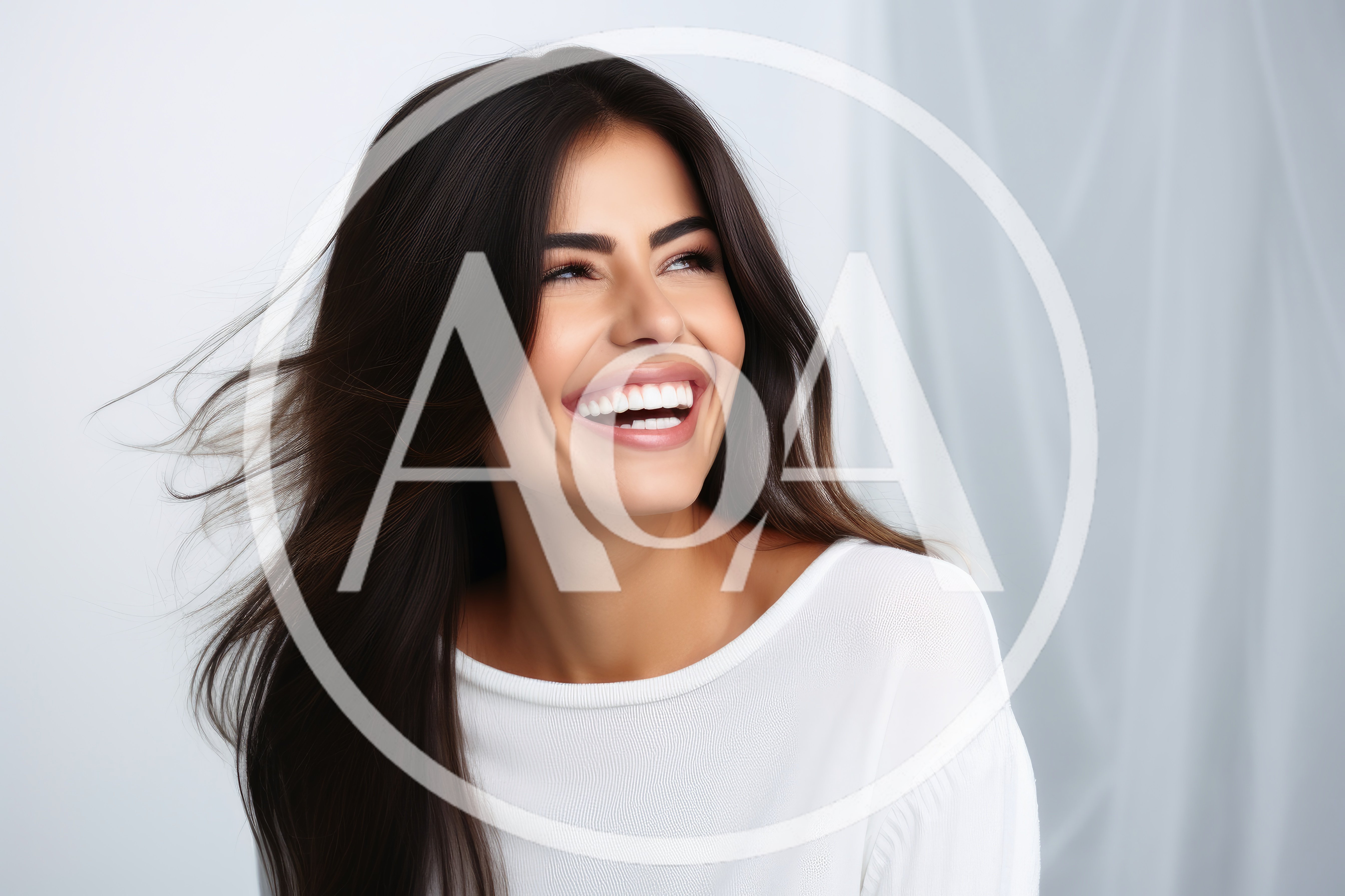 Smiling Woman With Flowing Hair In Studio