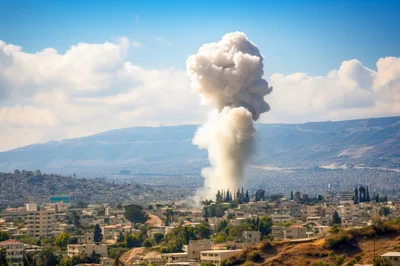 Large Explosion Cloud Rising Over Residential City Landscape