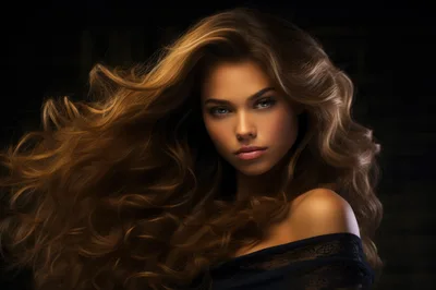Portrait Of A Beautiful Woman With Flowing Wavy Hair