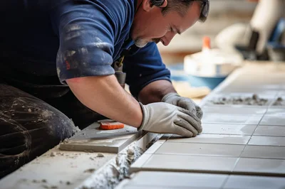 Professional Tiler Installing Ceramic Floor Tiles