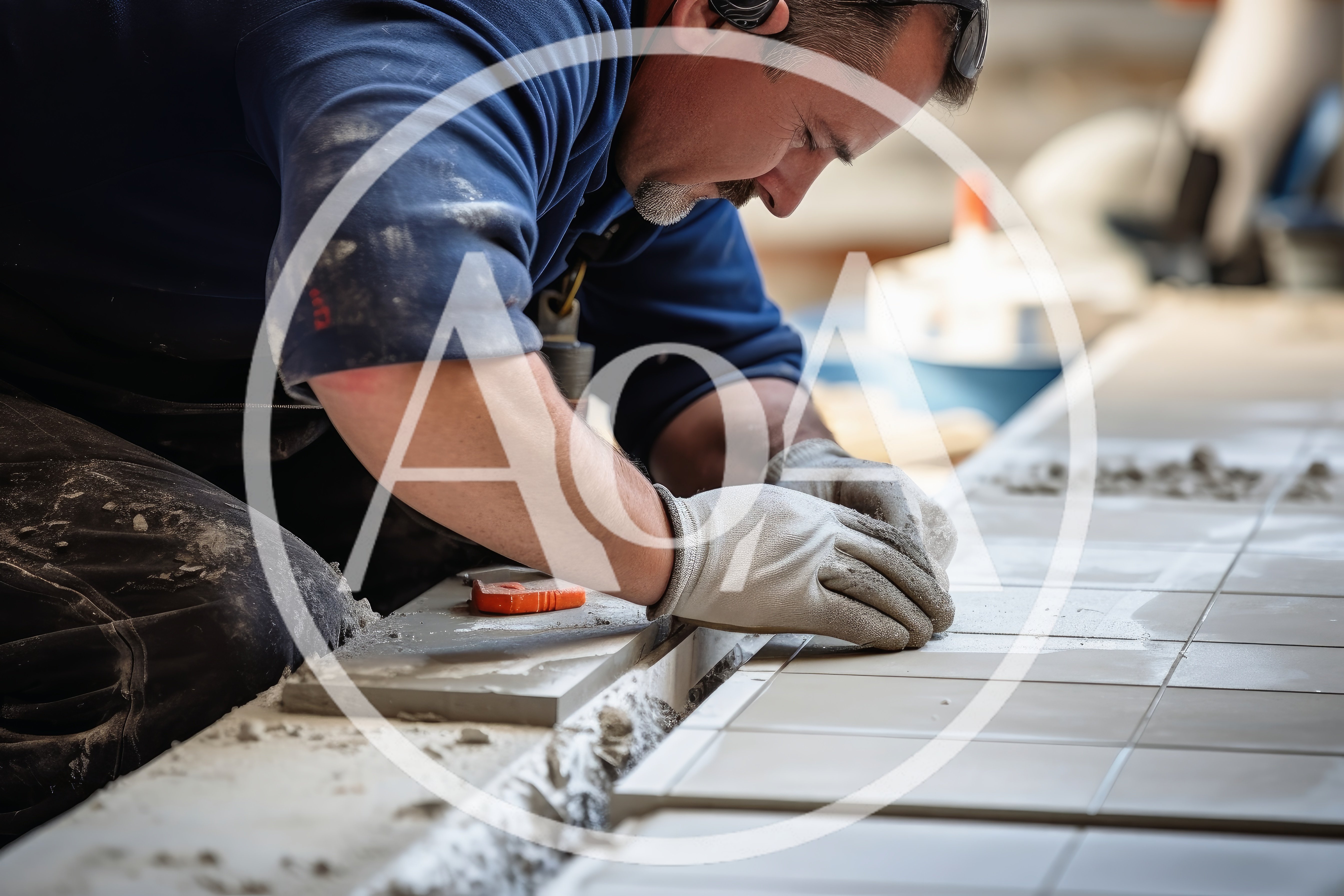 Professional Tiler Installing Ceramic Floor Tiles
