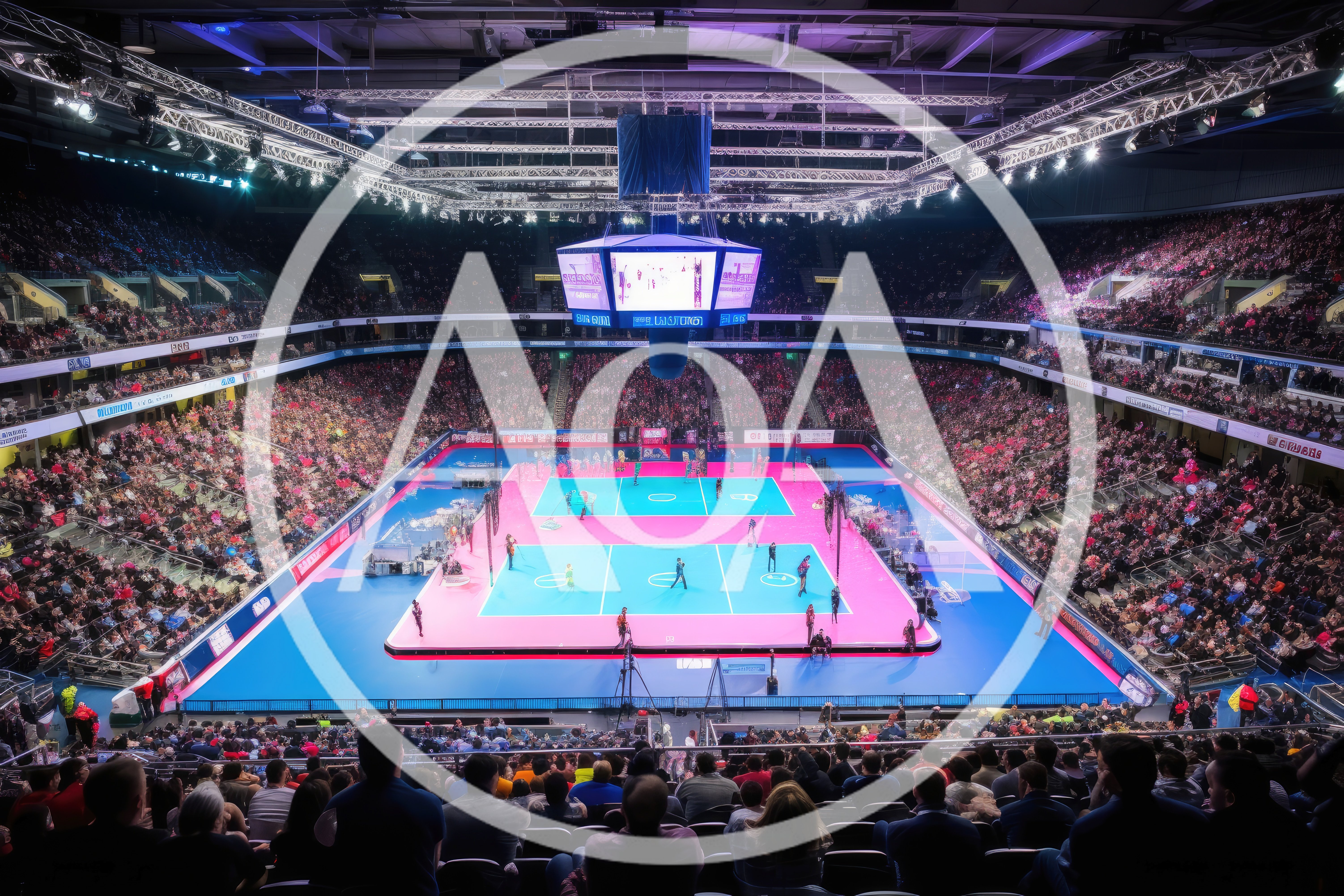 Volleyball Match In A Large Indoor Arena