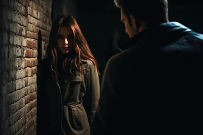 Woman Confronted by Man in Dark Alleyway