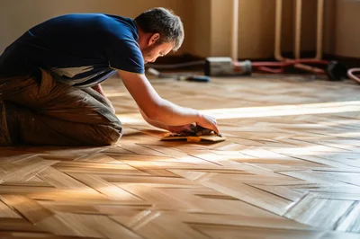 Professional Craftsman Installing Herringbone Hardwood Flooring