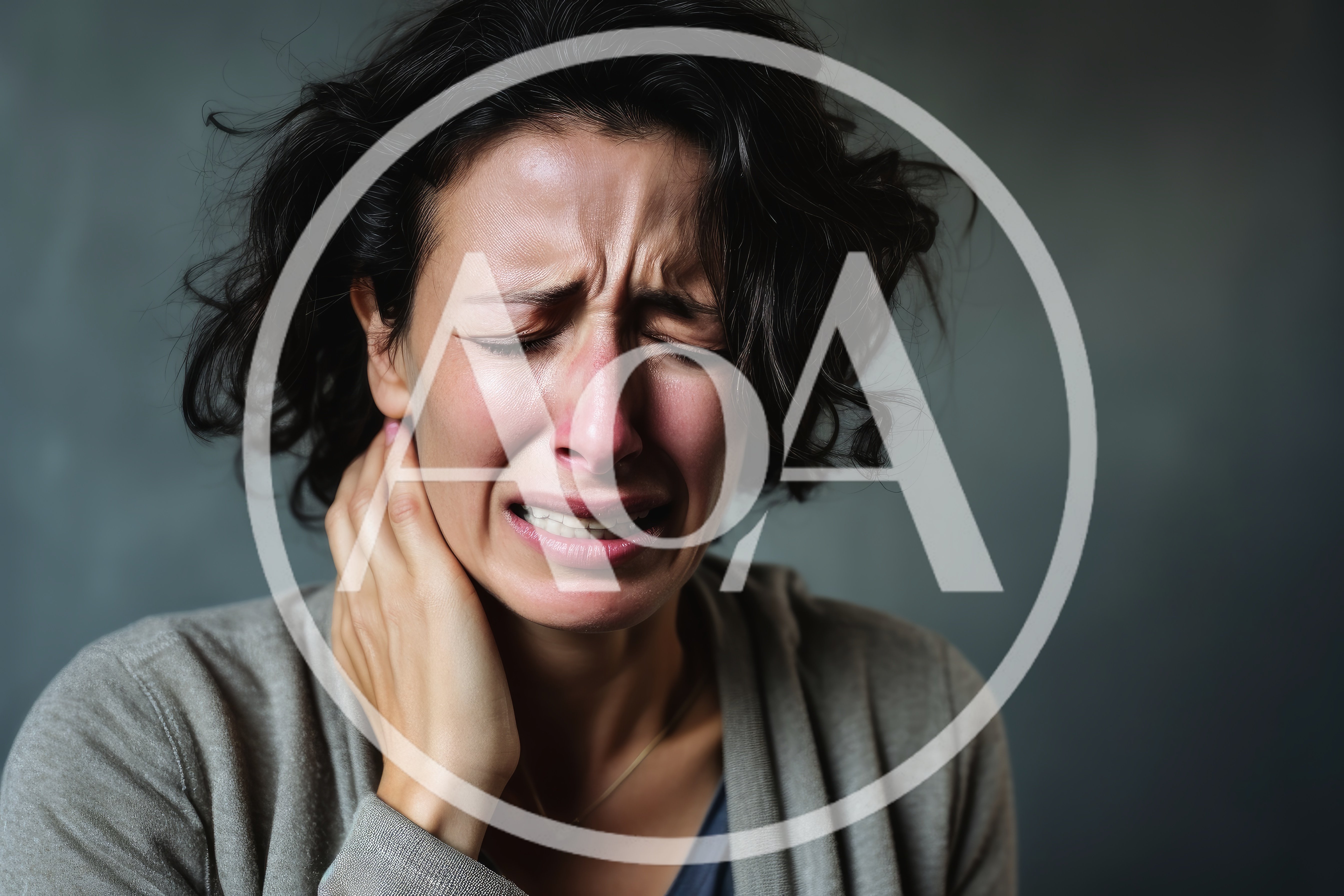 Distressed Woman Crying While Holding Her Neck