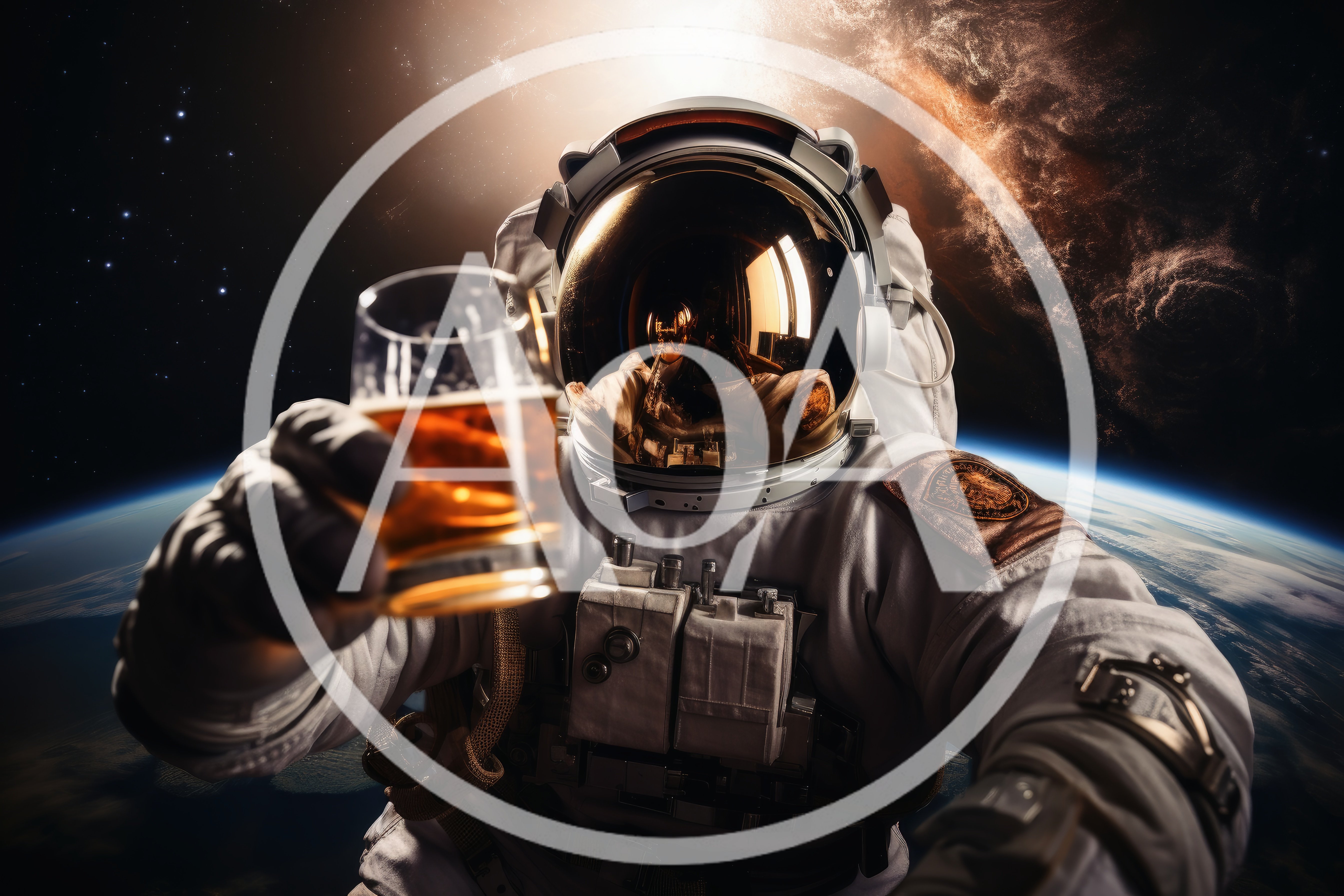 Astronaut Holding A Glass Of Whiskey In Space