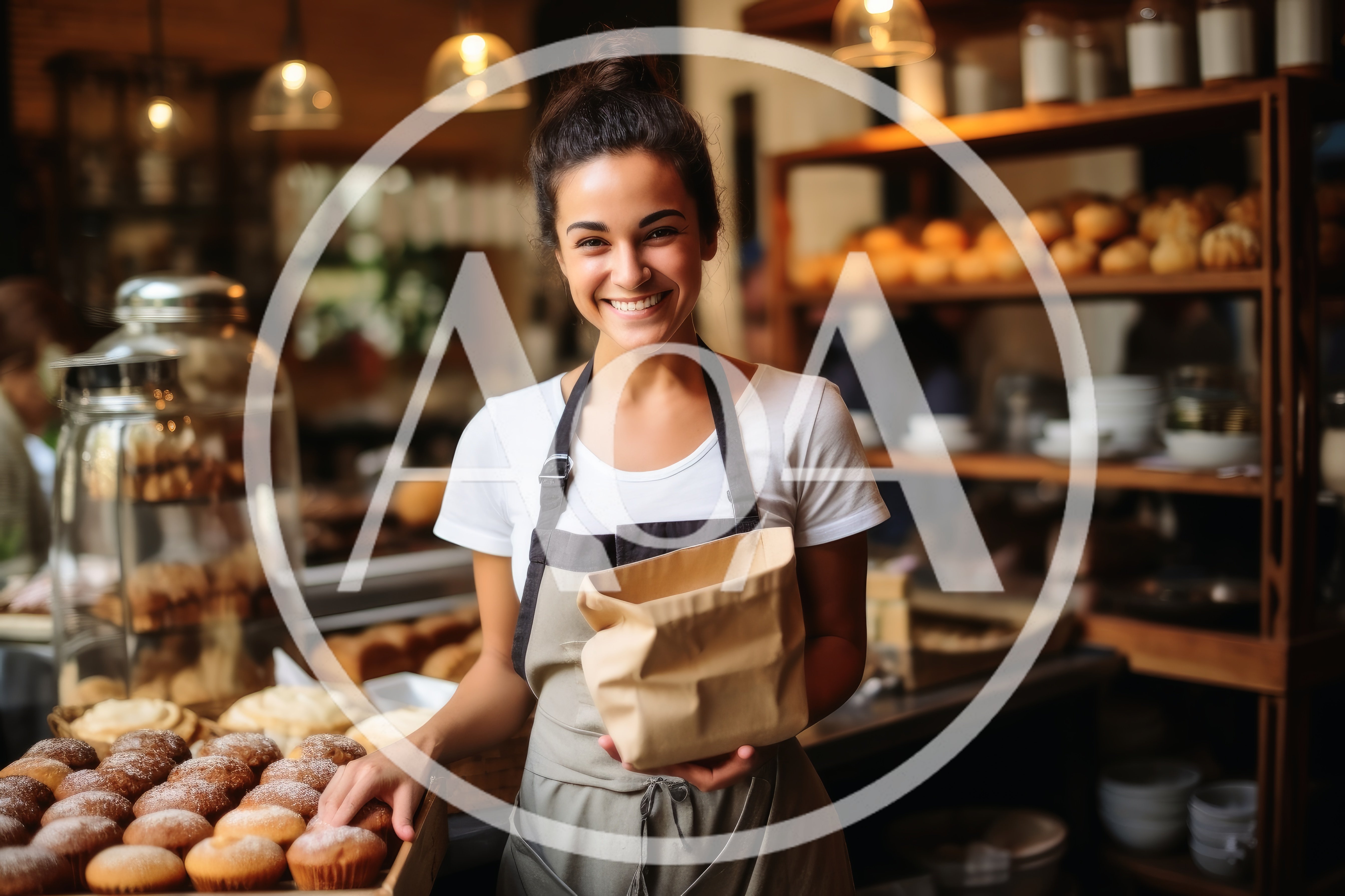 Smiling Female Baker Holding Paper Bag In Bakery