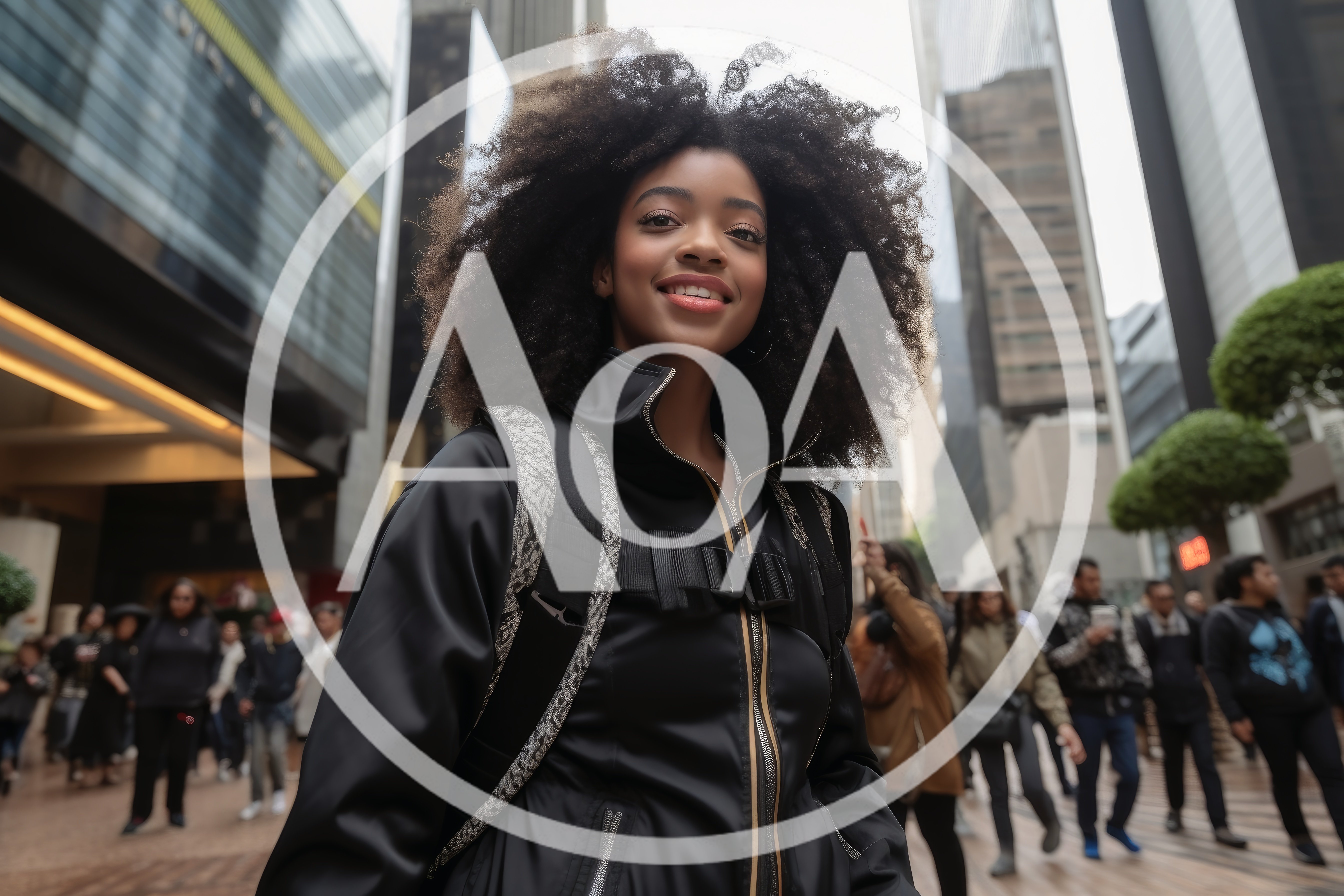 Young Woman With Afro Hair Walking Through City Street