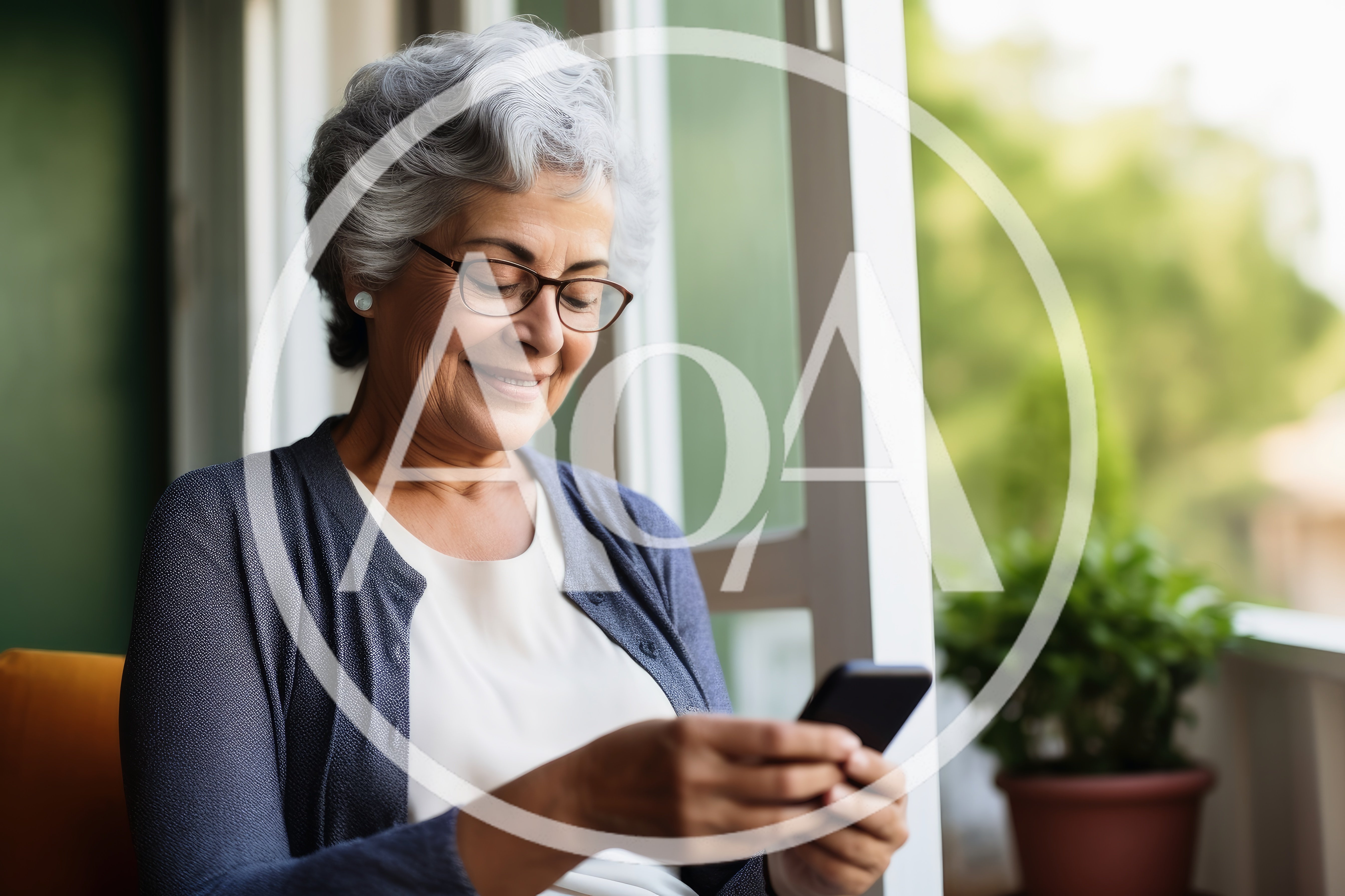 Senior Woman Using Smartphone Near Window