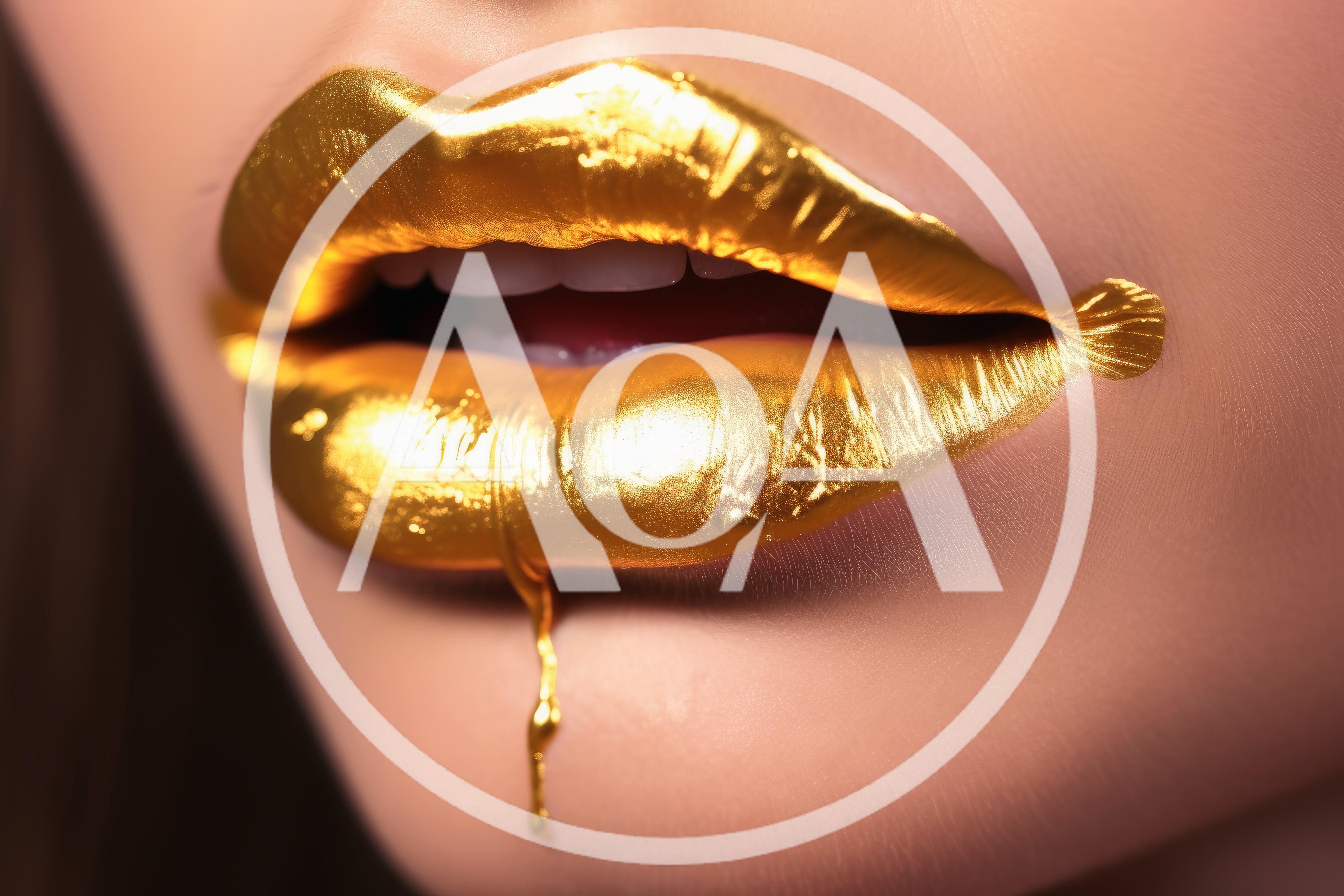 Close Up Of Lips With Metallic Gold Lipstick