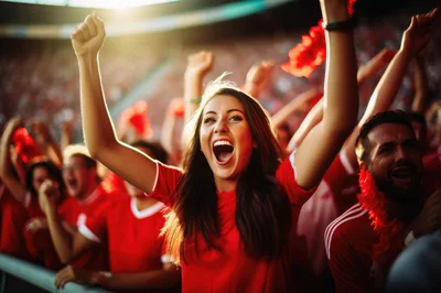 Excited Soccer Fans Cheering In Stadium