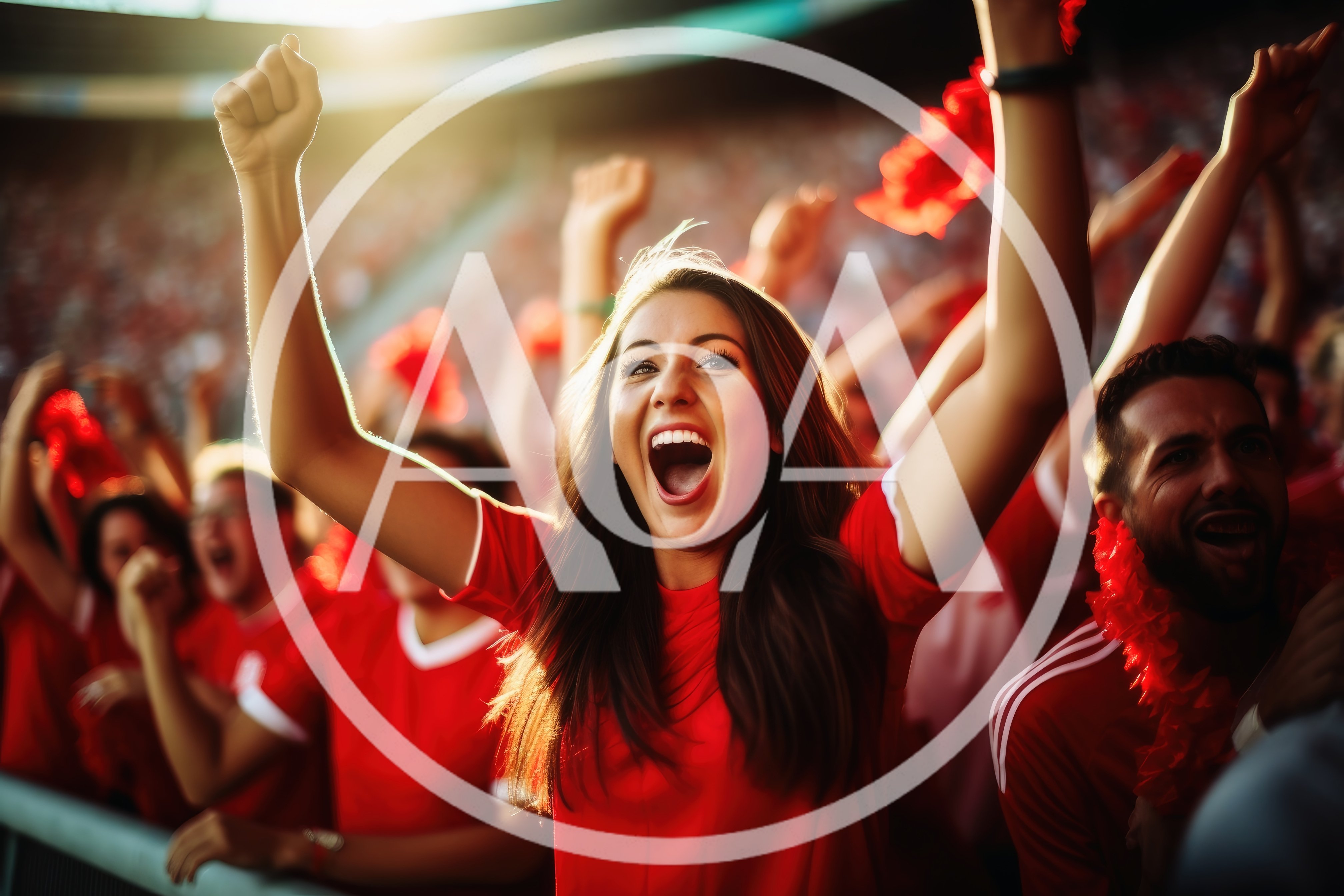 Excited Soccer Fans Cheering In Stadium