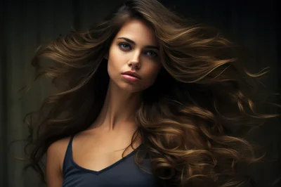 Portrait Of A Young Woman With Flowing Brown Hair