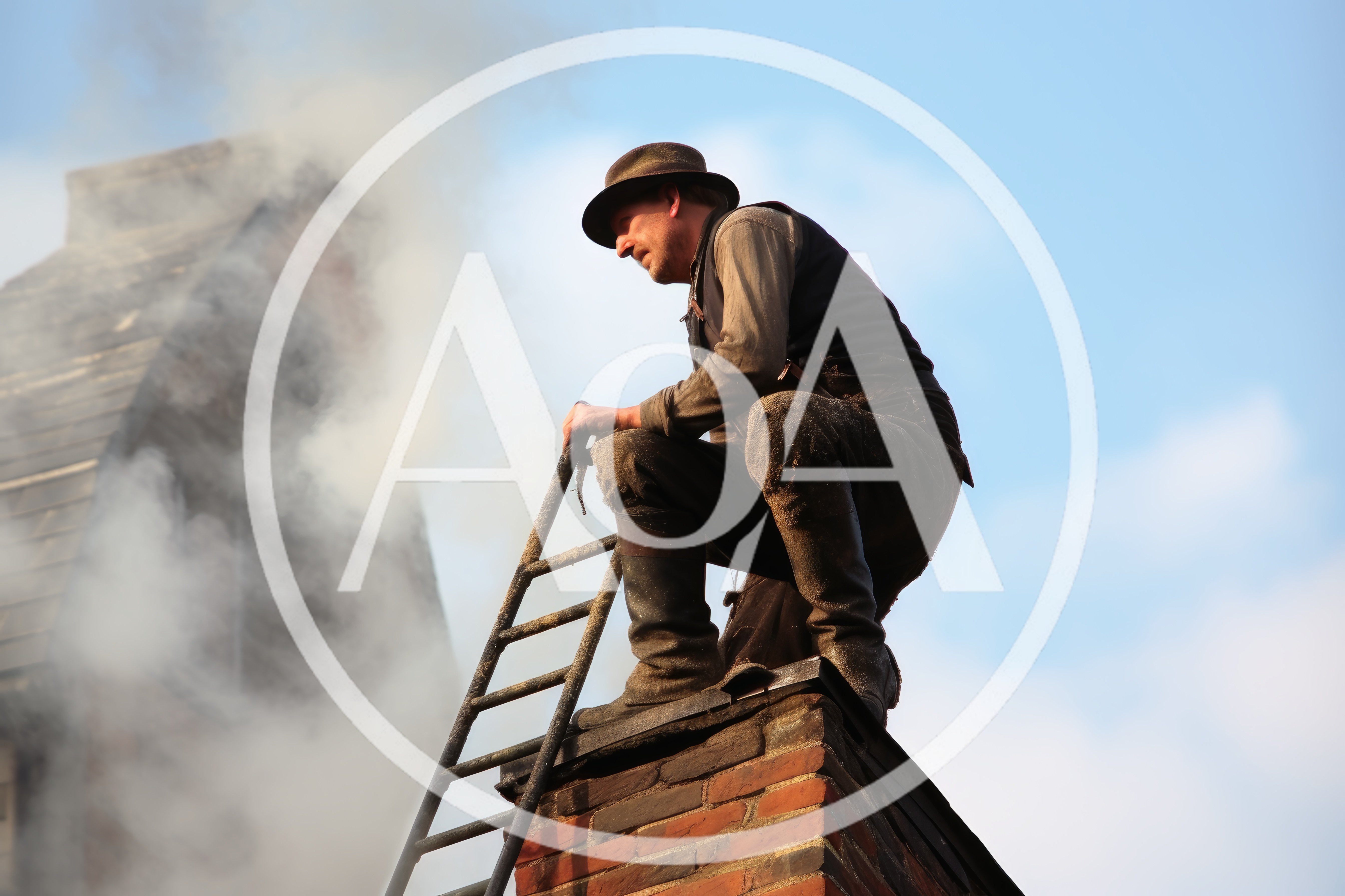Chimney Sweep Working On A Rooftop