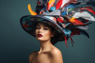 Fashion Portrait Of A Woman Wearing A Feathered Hat