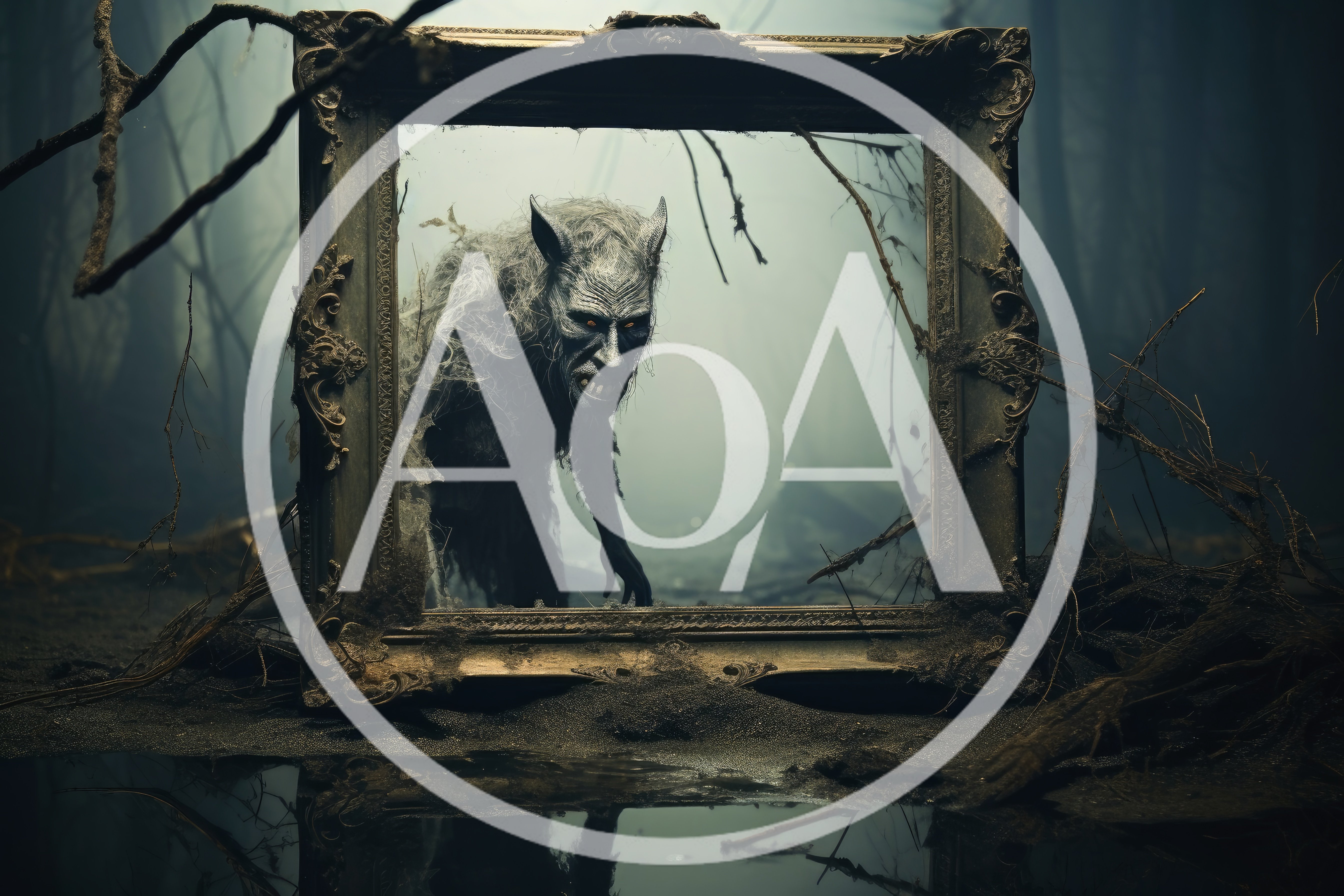 Eerie Werewolf Emerging From An Antique Ornate Mirror