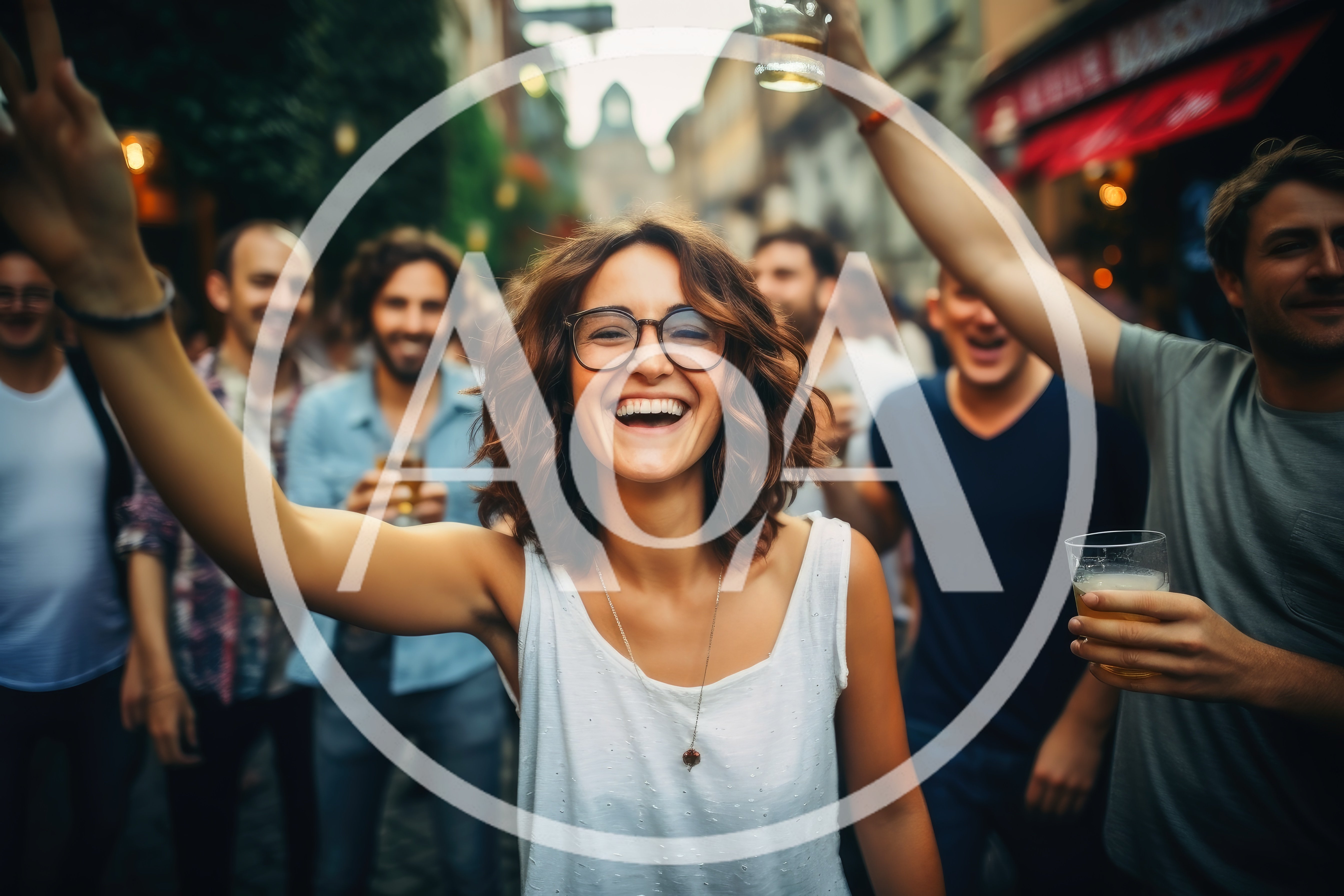 Group Of Friends Celebrating With Drinks Outdoors