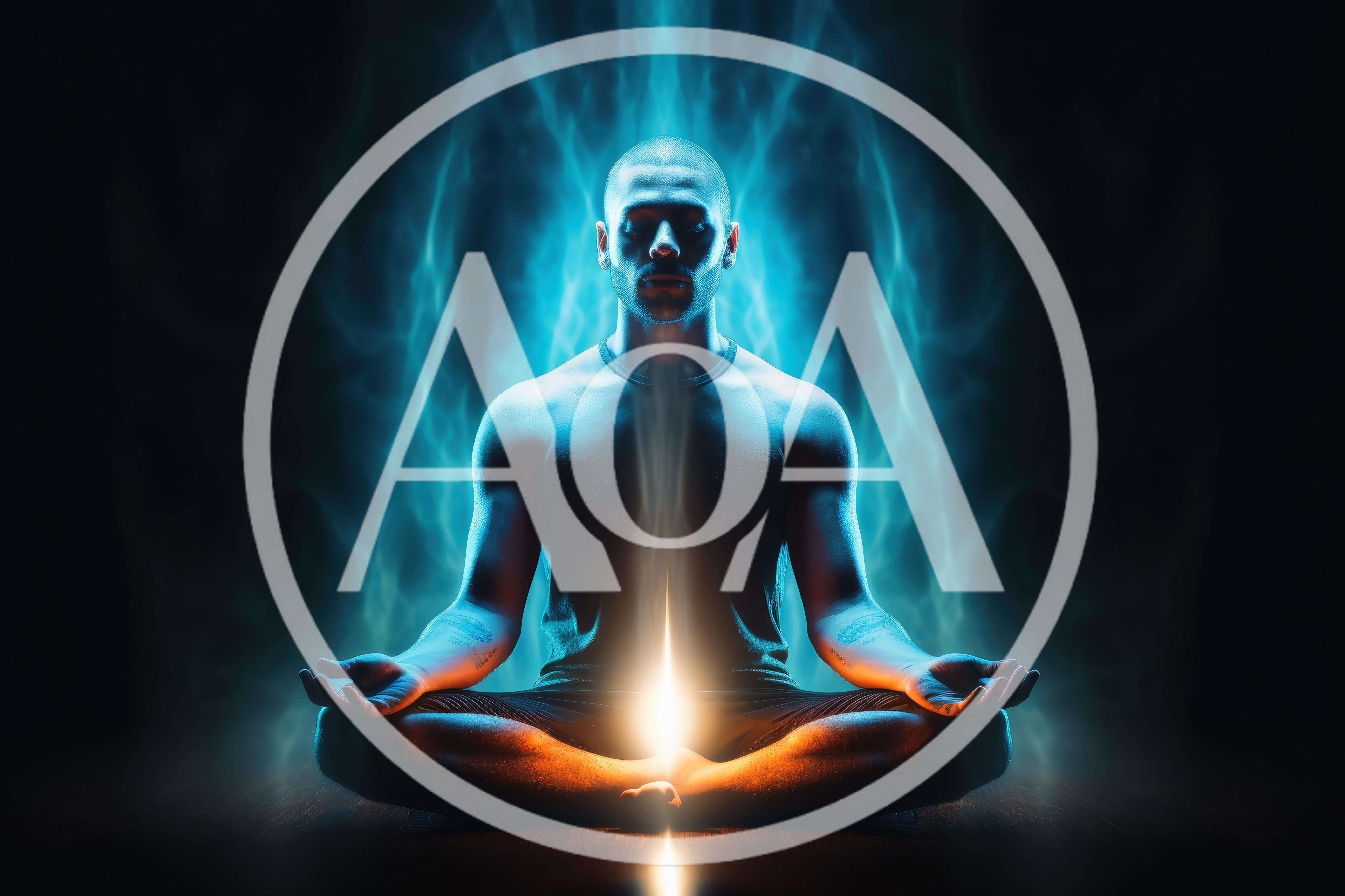 Man Meditating With Glowing Blue Energy Aura