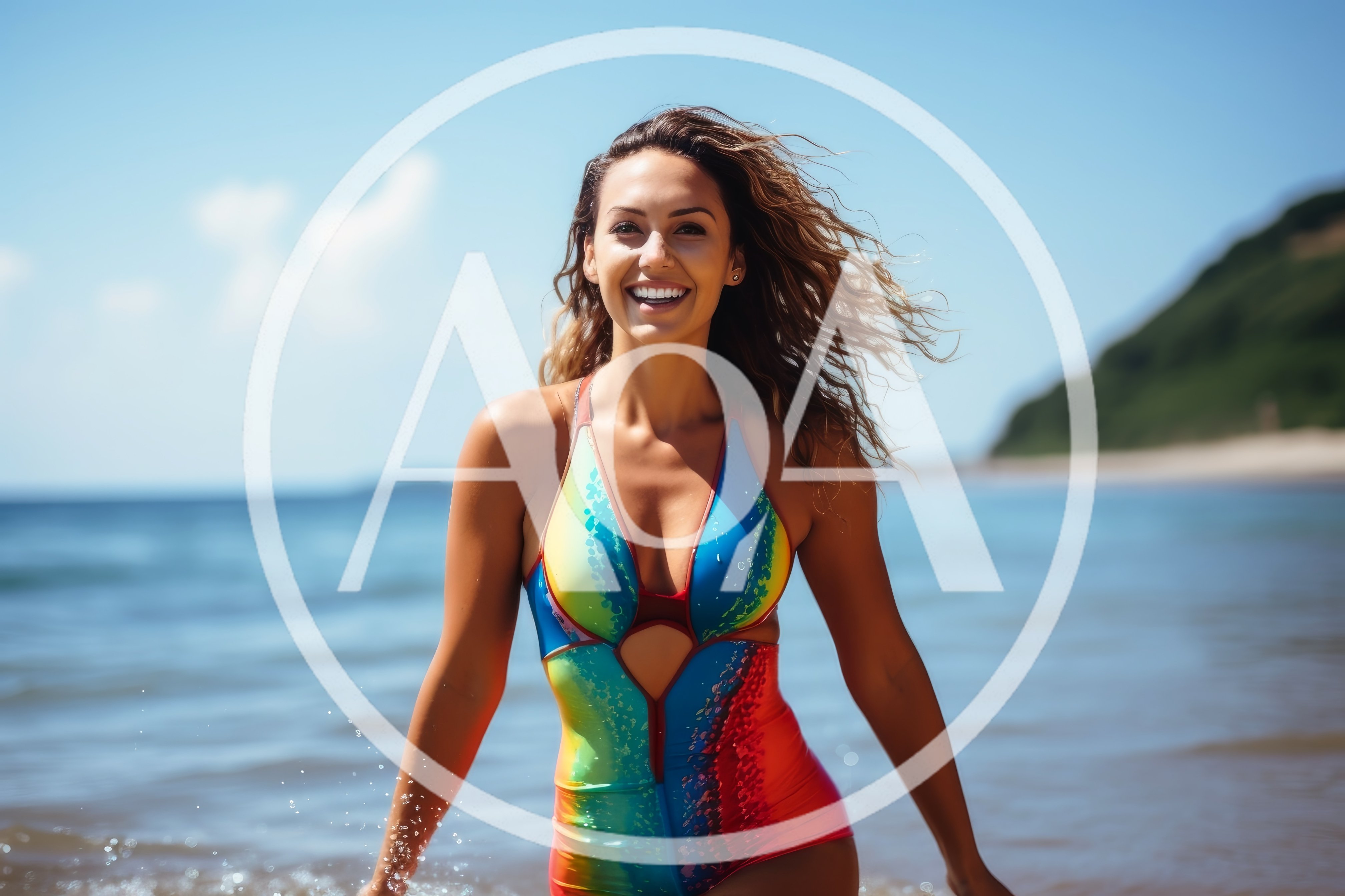 Smiling Woman Walking Through Ocean Surf