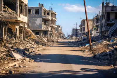 Devastated Urban Street Scene After Conflict