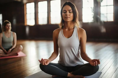 Two Women Practicing Yoga In A Sunlit Studio