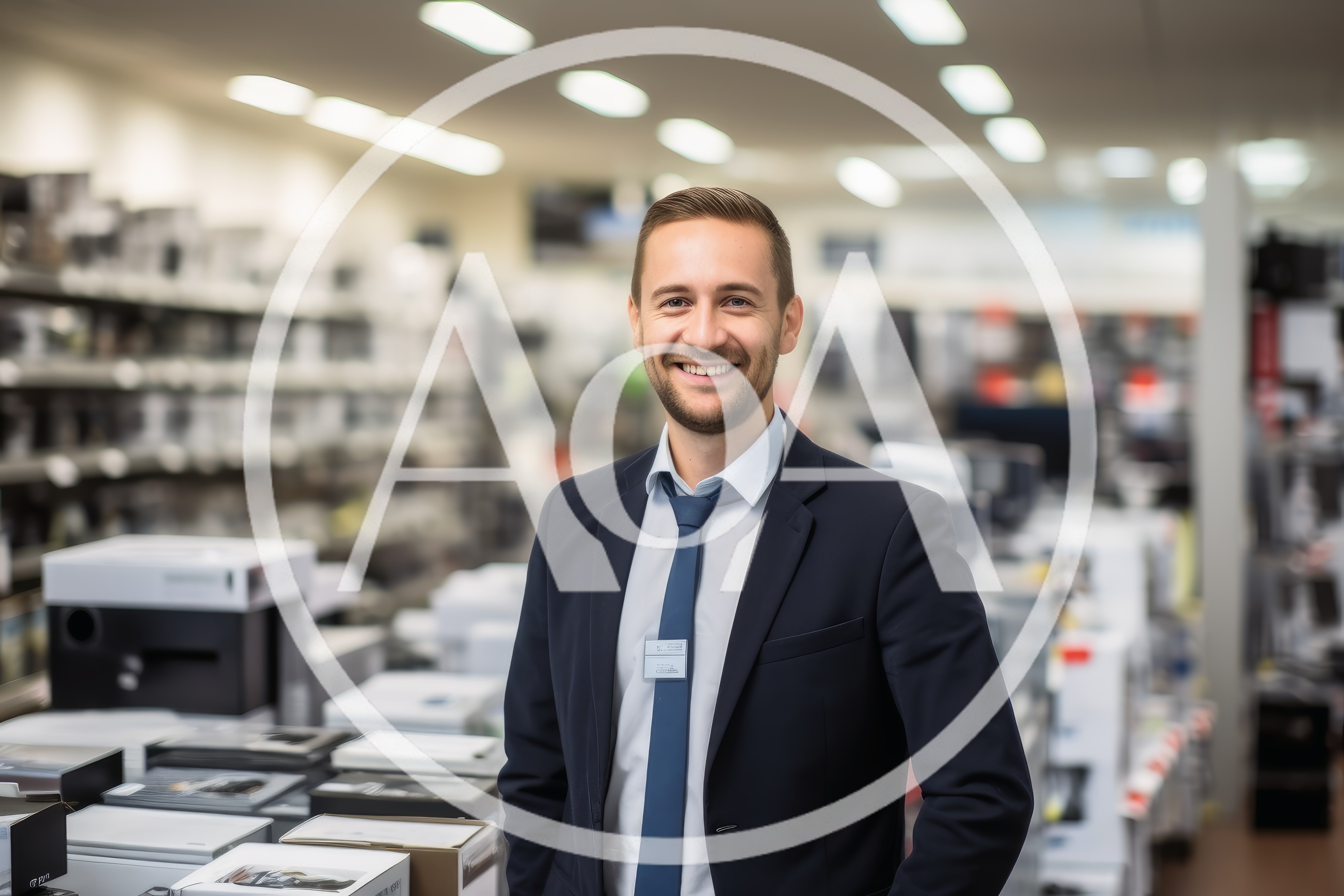 Professional Sales Associate Standing In Electronics Retail Store