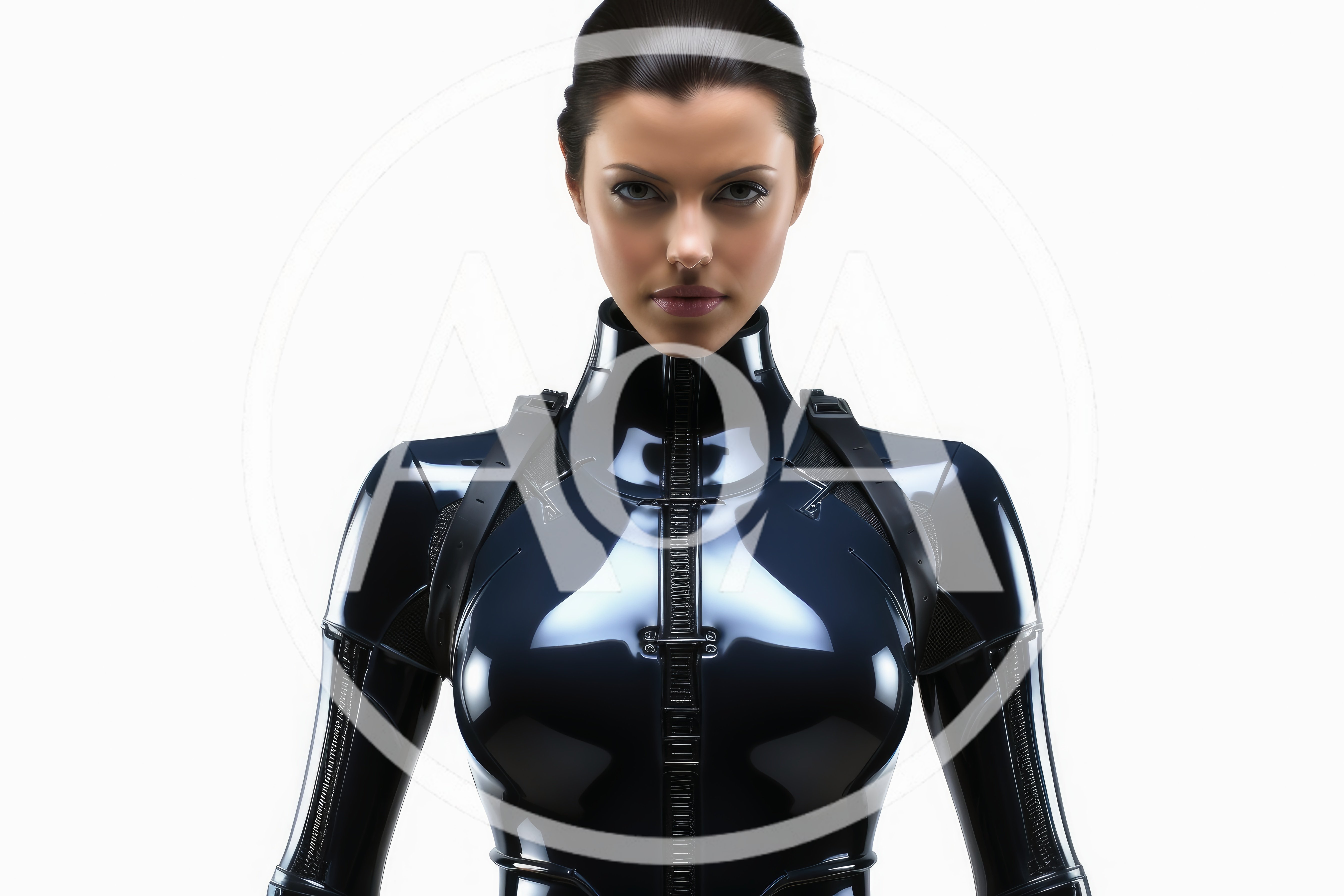 Futuristic Female Cyborg In Sleek Black Armor