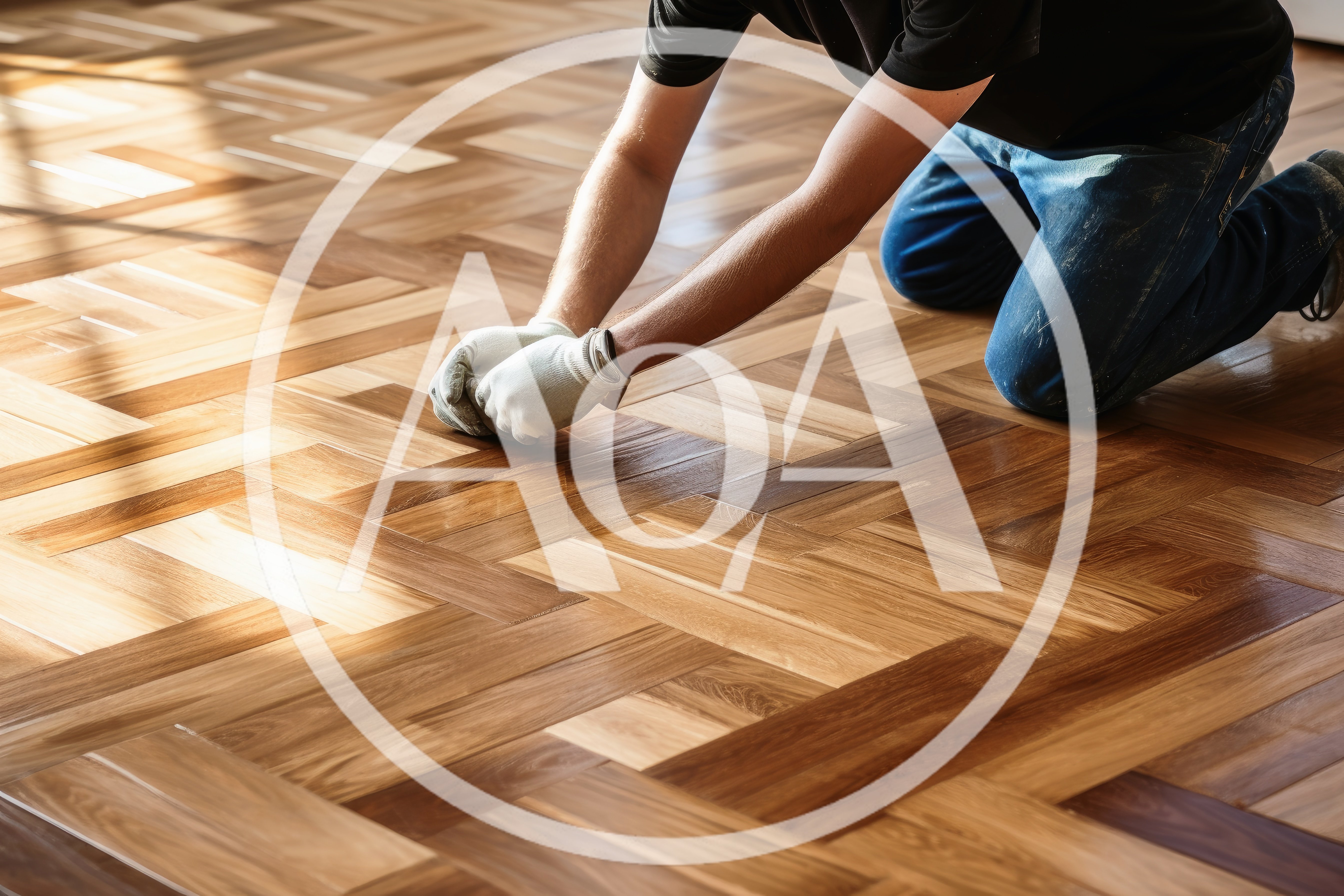 Professional Worker Installing Herringbone Hardwood Flooring