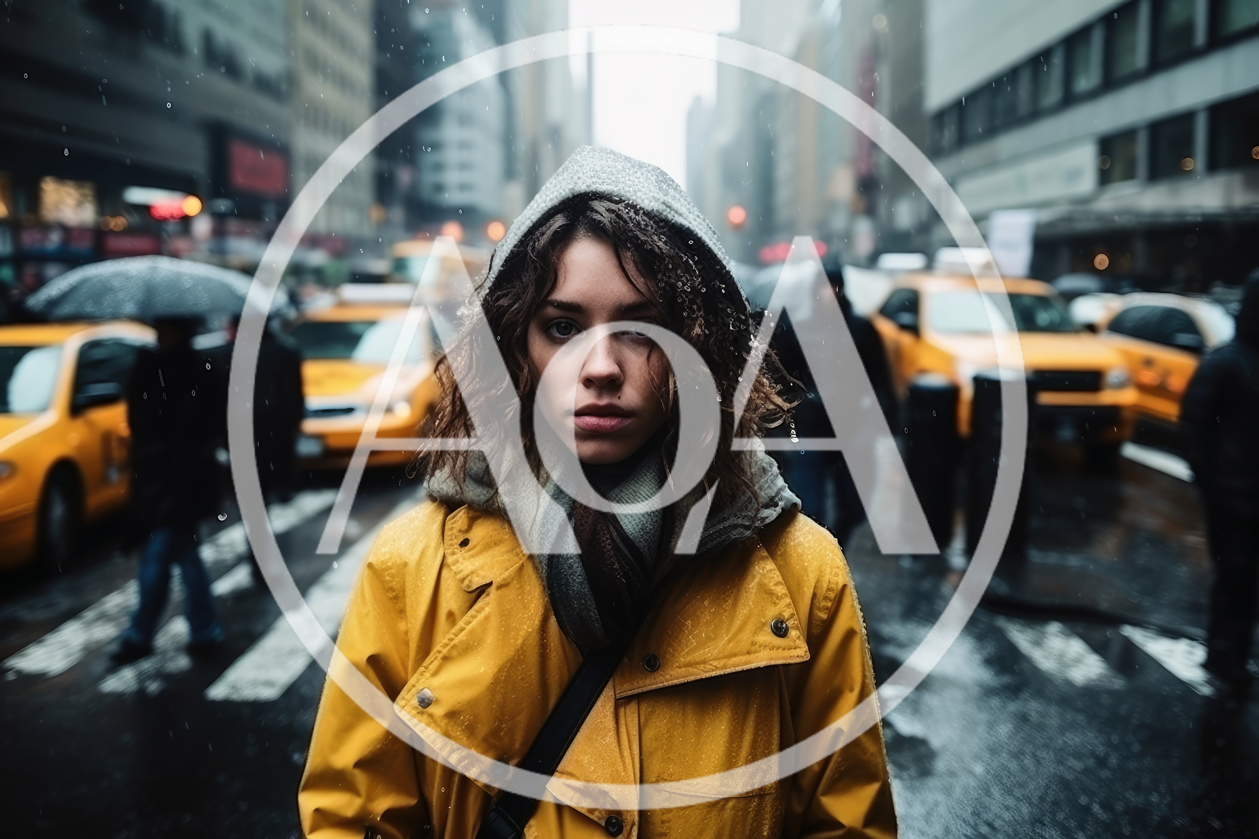 Young Woman Standing In Rainy New York City Street