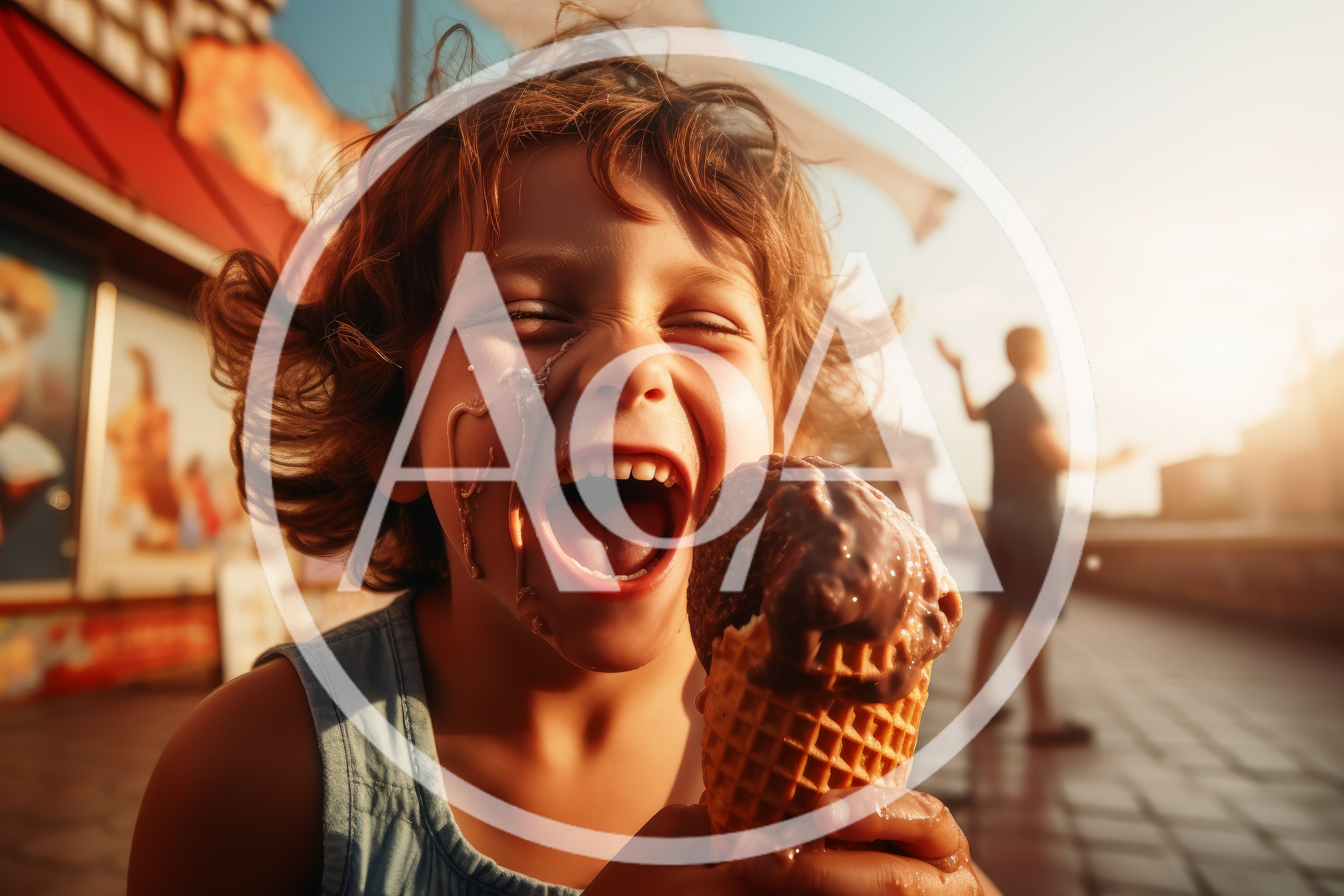 Happy Child Eating Melting Chocolate Ice Cream