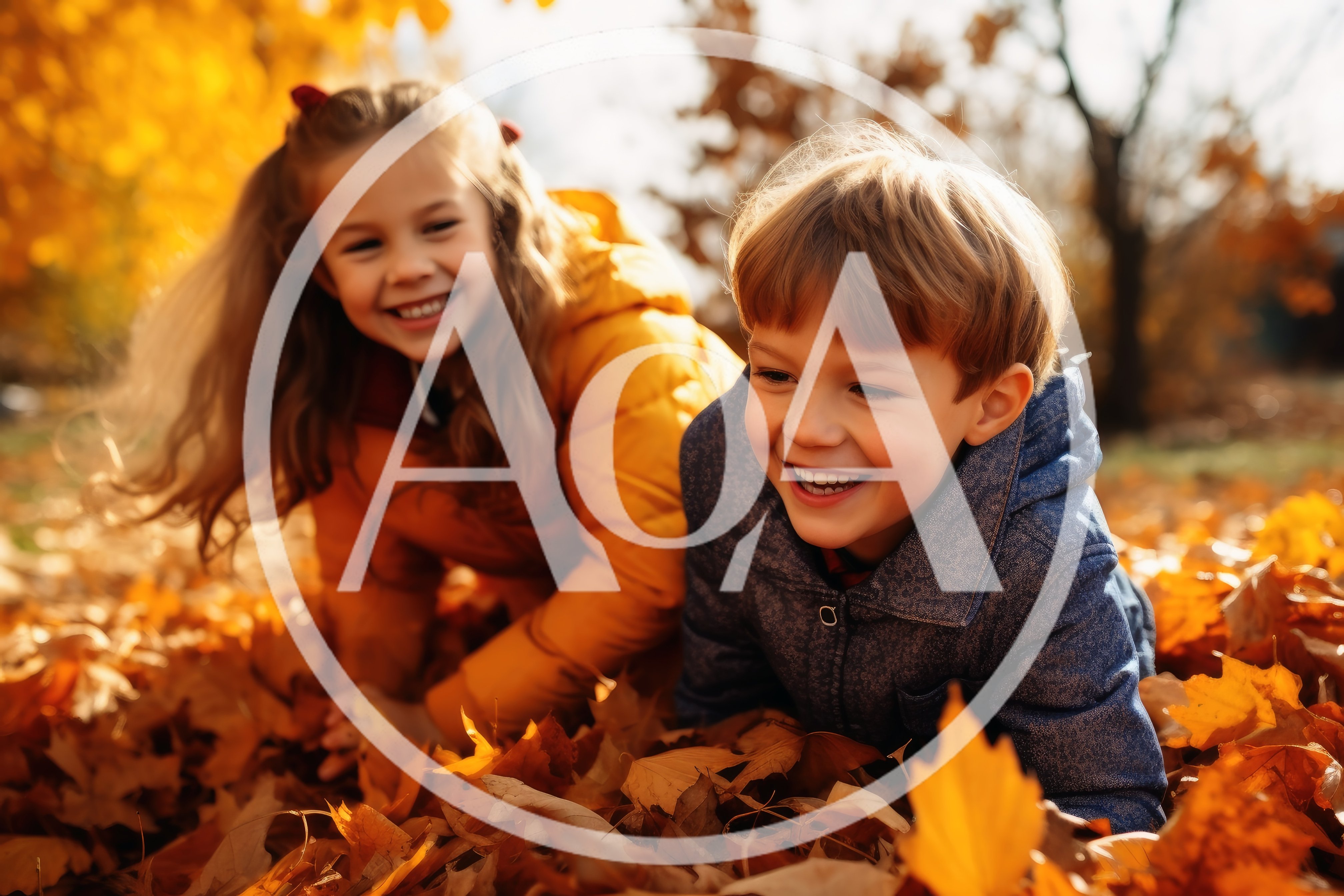 Happy Children Playing In Autumn Leaves