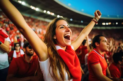 Excited Female Soccer Fan Cheering In Stadium