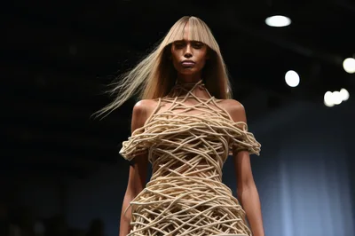 Model Wearing Avant Garde Woven Rope Dress