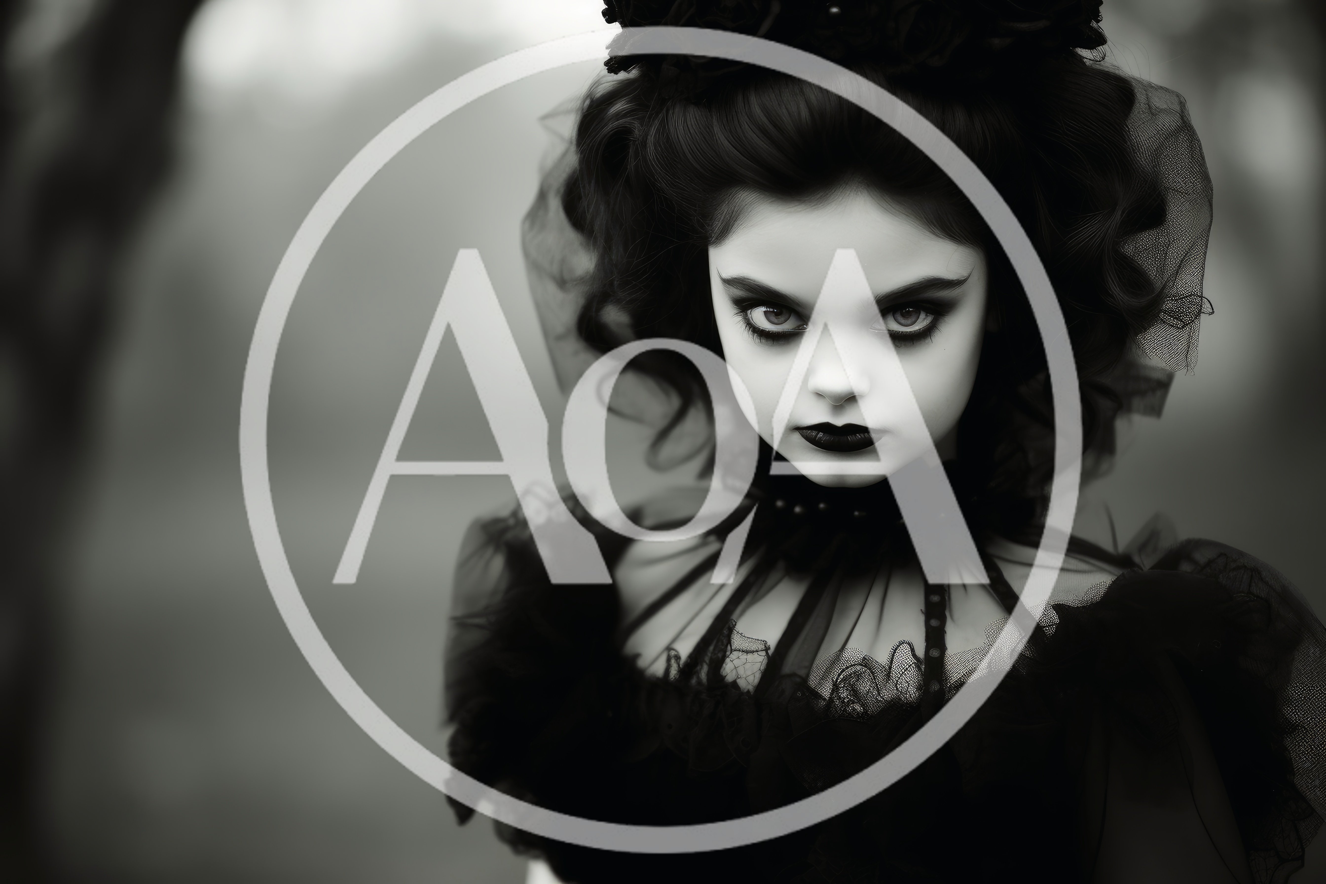Gothic Girl With Dark Makeup In Black Lace Dress