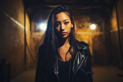 Portrait Of A Young Woman In A Leather Jacket