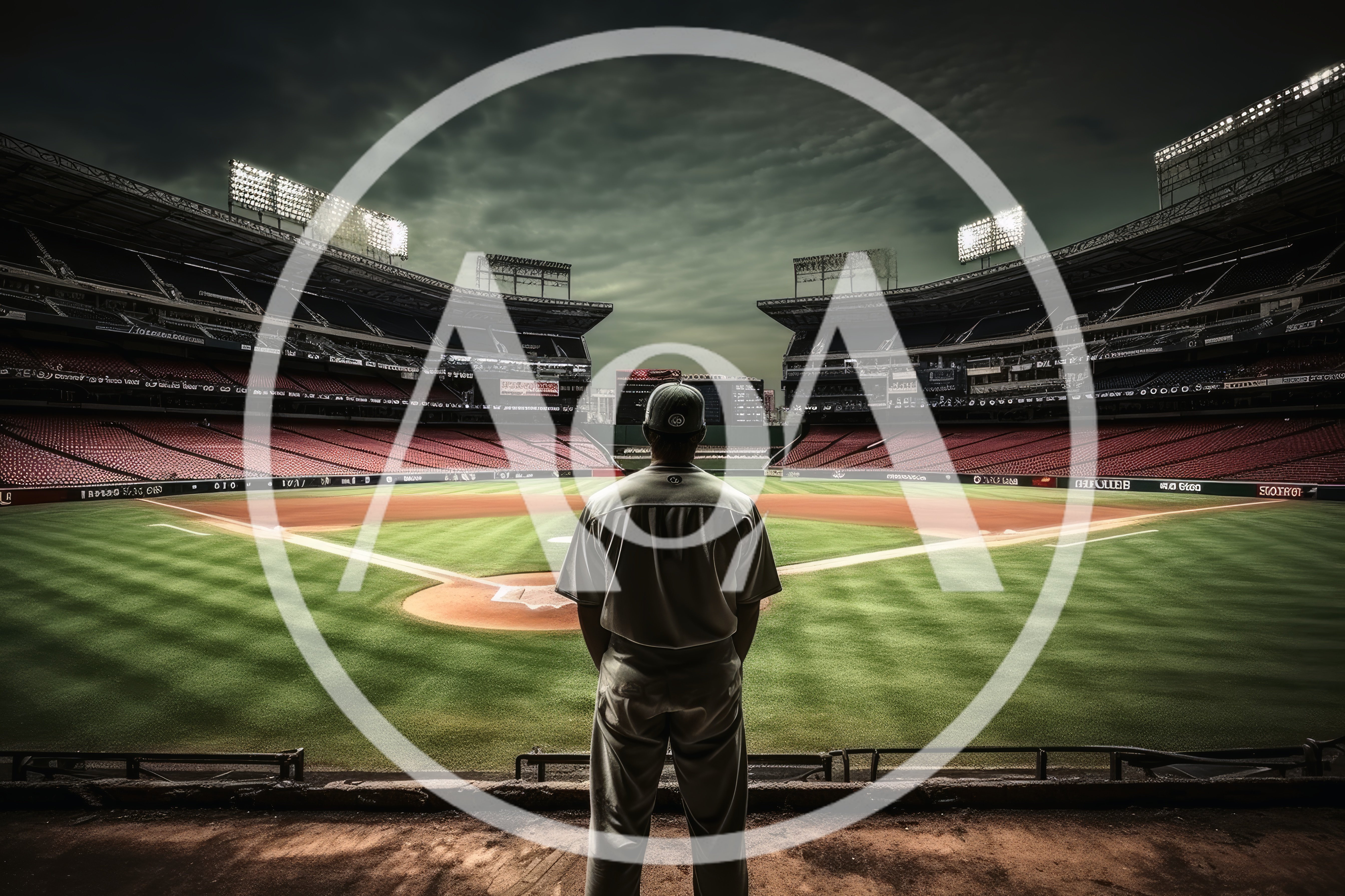 Baseball Player Standing Alone In A Large Stadium